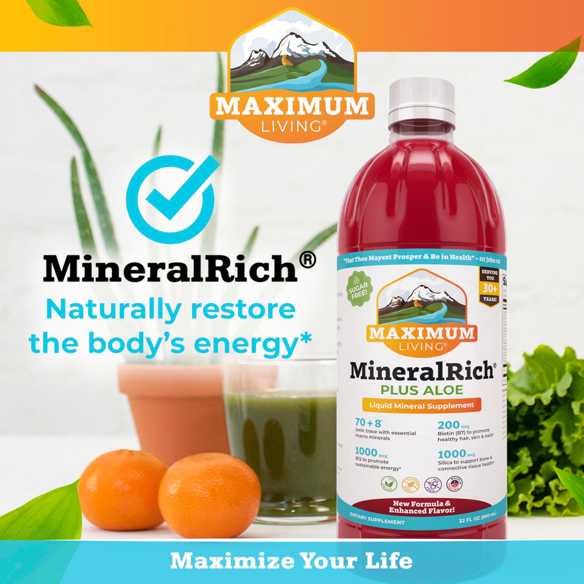 Maximum Living MineralRich Minerals Supplement with Aloe - Liquid Blend of Vitamins and Trace Minerals - 32 oz Maximum LivingAu supplements