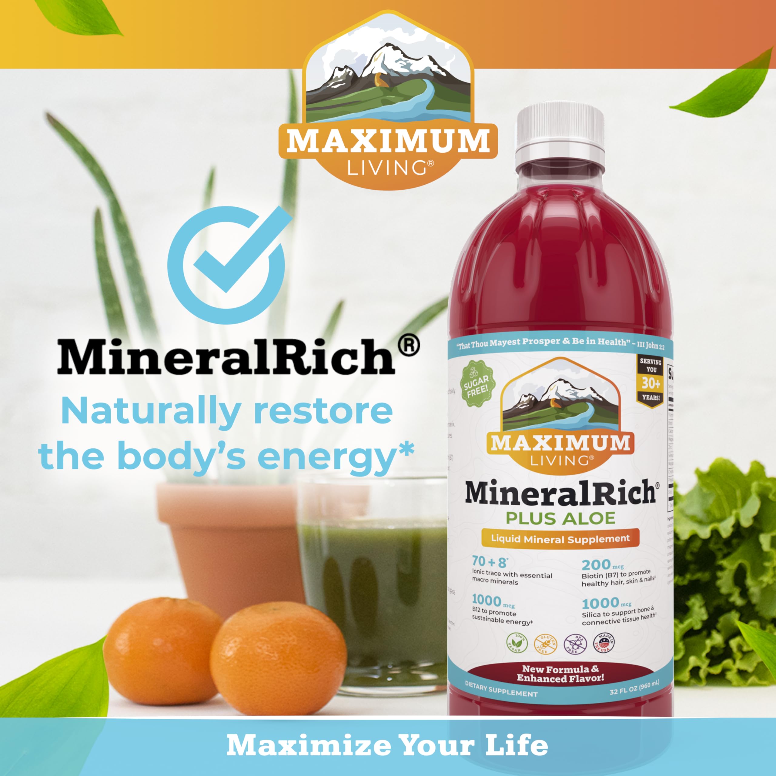 Maximum Living MineralRich Minerals Supplement with Aloe - Liquid Blend of Vitamins and Trace Minerals - 32 oz Maximum LivingAu supplements