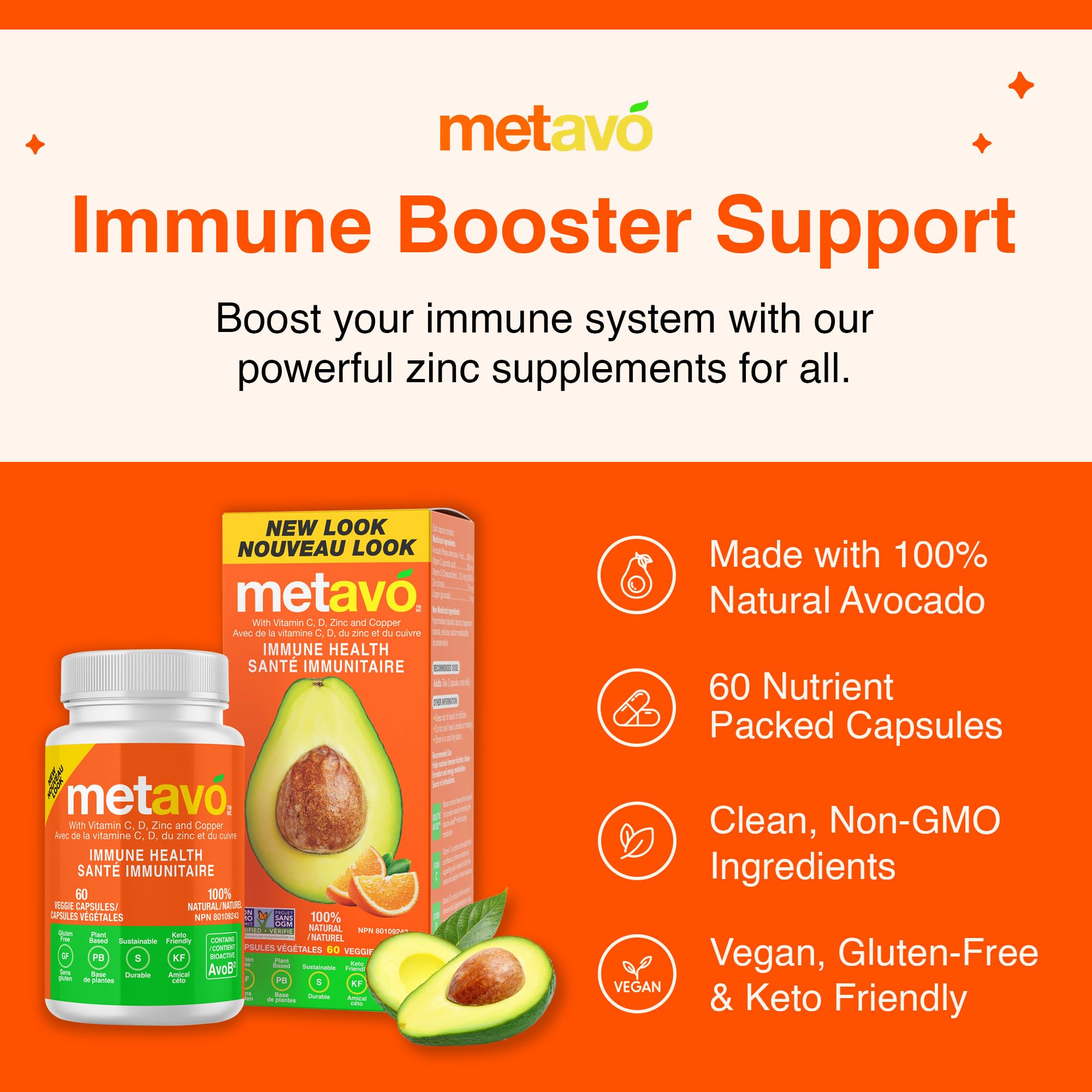 Metavo Immune Health - Natural Immune Support Supplement, Essential Zinc Supplements for Men & Women Enriched with Vitamin C, D & Copper, 60 Vegan Capsules, 30 Servings MetavoAu supplements
