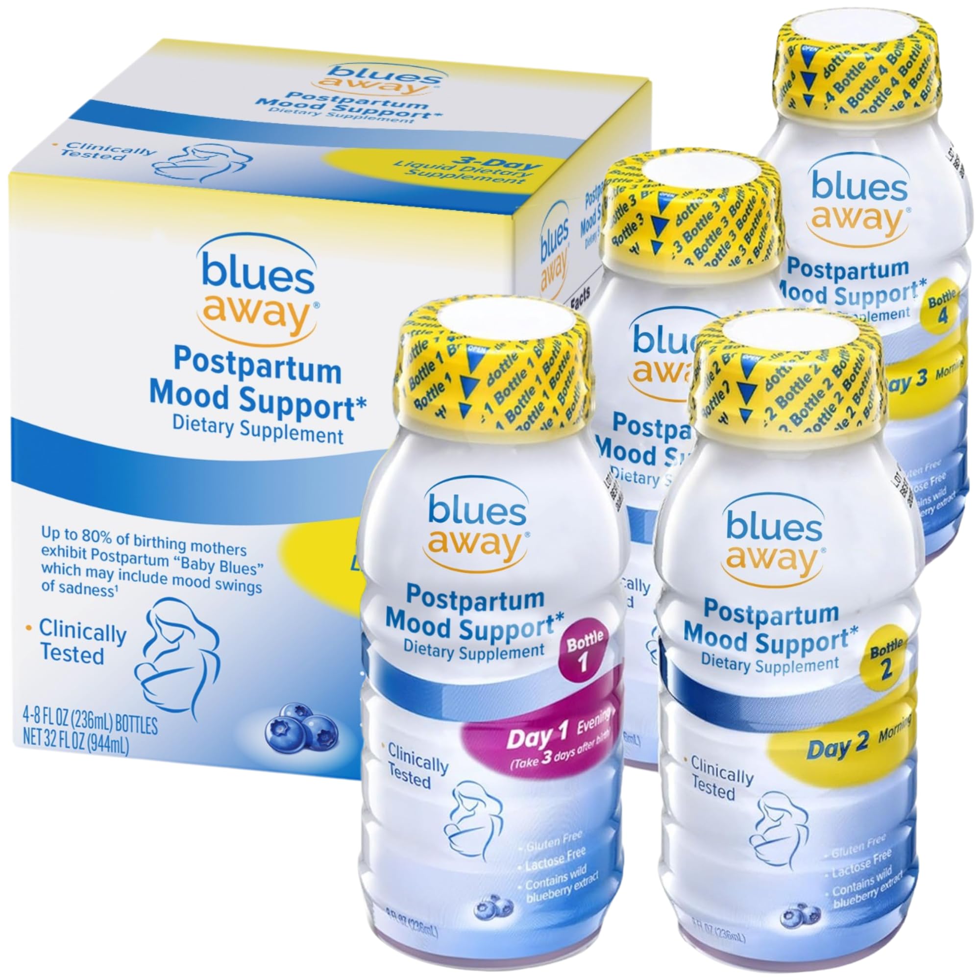 Blues Away Postpartum Mood Support Drink - Breastfeeding Friendly Postnatal Hormone Balance for Women - 3-Day Liquid Dietary Stress Support Shake [4 Bottles] Blues AwayAu supplements