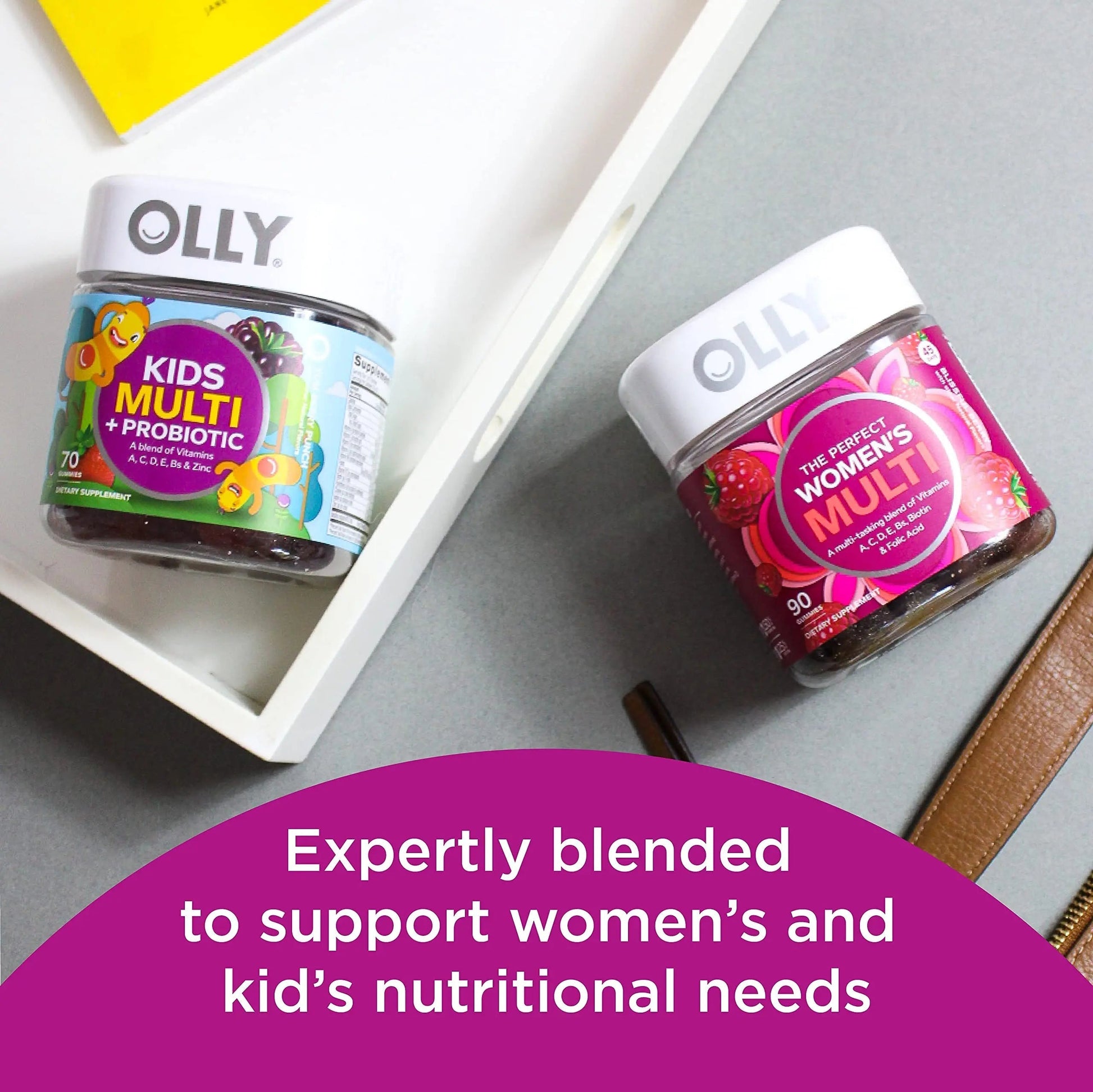 OLLY Gift, Family 2 Pack: Women's Multivitamin Gummy (90 Count), Kids Multivitamin + Probiotic Gummy (70 Count), Vitamins A, D, C, E, B, Chewable Supplement OLLYAu supplements
