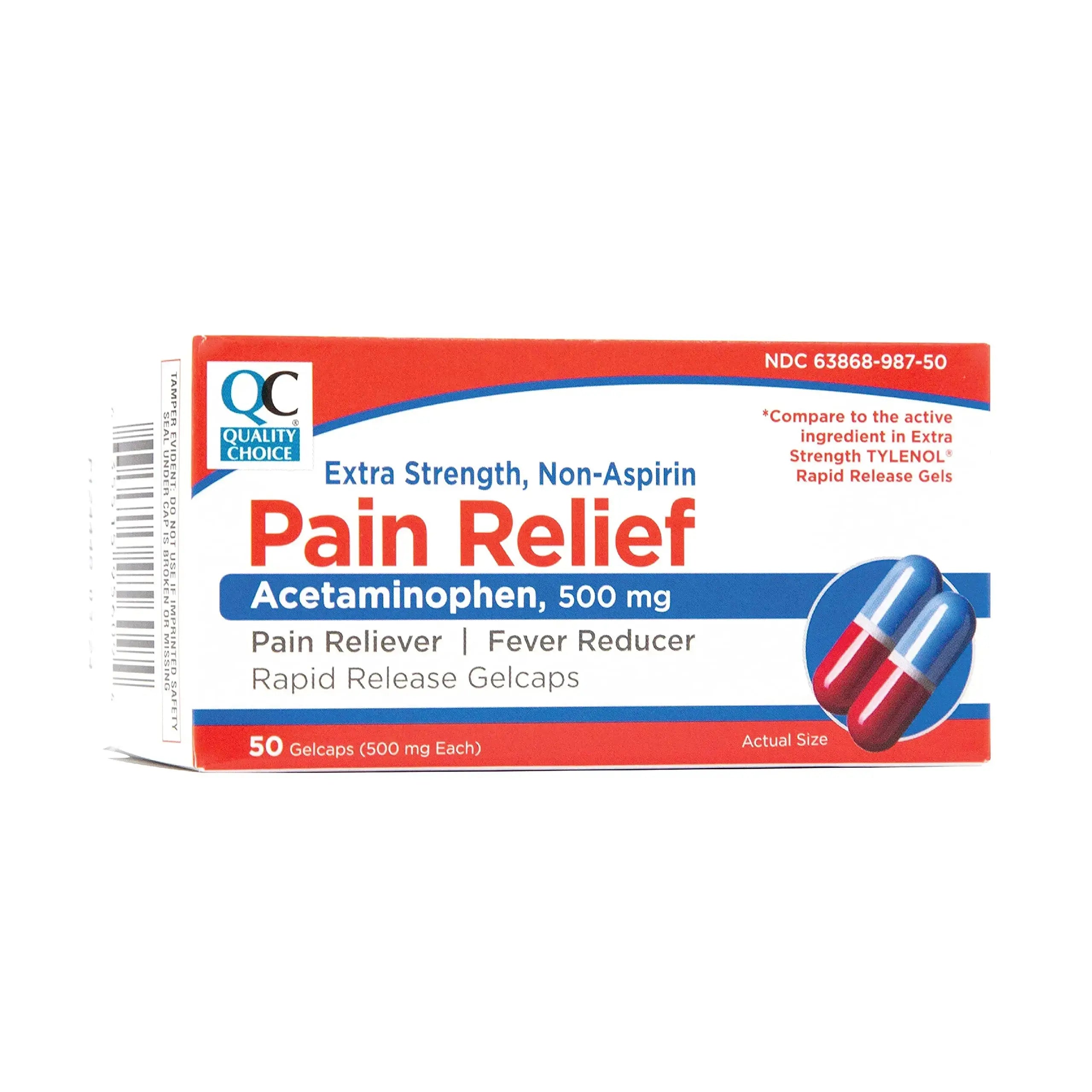 Quality Choice, Extra Strength, Non Aspirin Pain Relief, Acetaminophen 500 MG, Pain Reliever & Fever Reducer, Rapid Release Gelcaps, 50 Count Package Quality ChoiceAu supplements