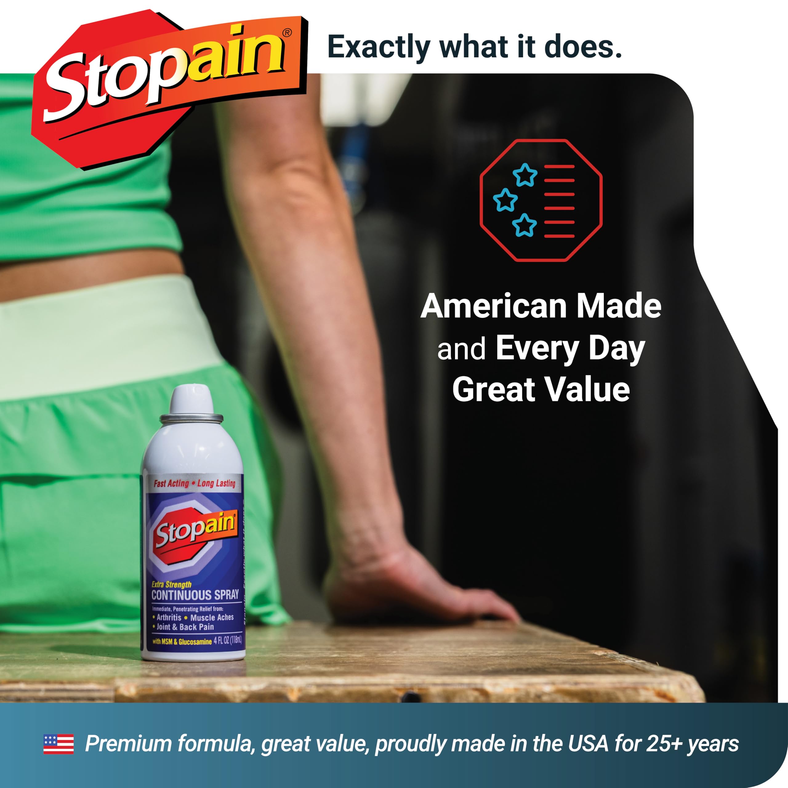 Stopain Pain Relief Spray 4oz (2 Pack) USA Made, Max Strength Fast Acting with MSM, Glucosamine, Menthol for Arthritis, Lower Back, Neck, HSA FSA Approved Topical Analgesic Products StopainAu supplements
