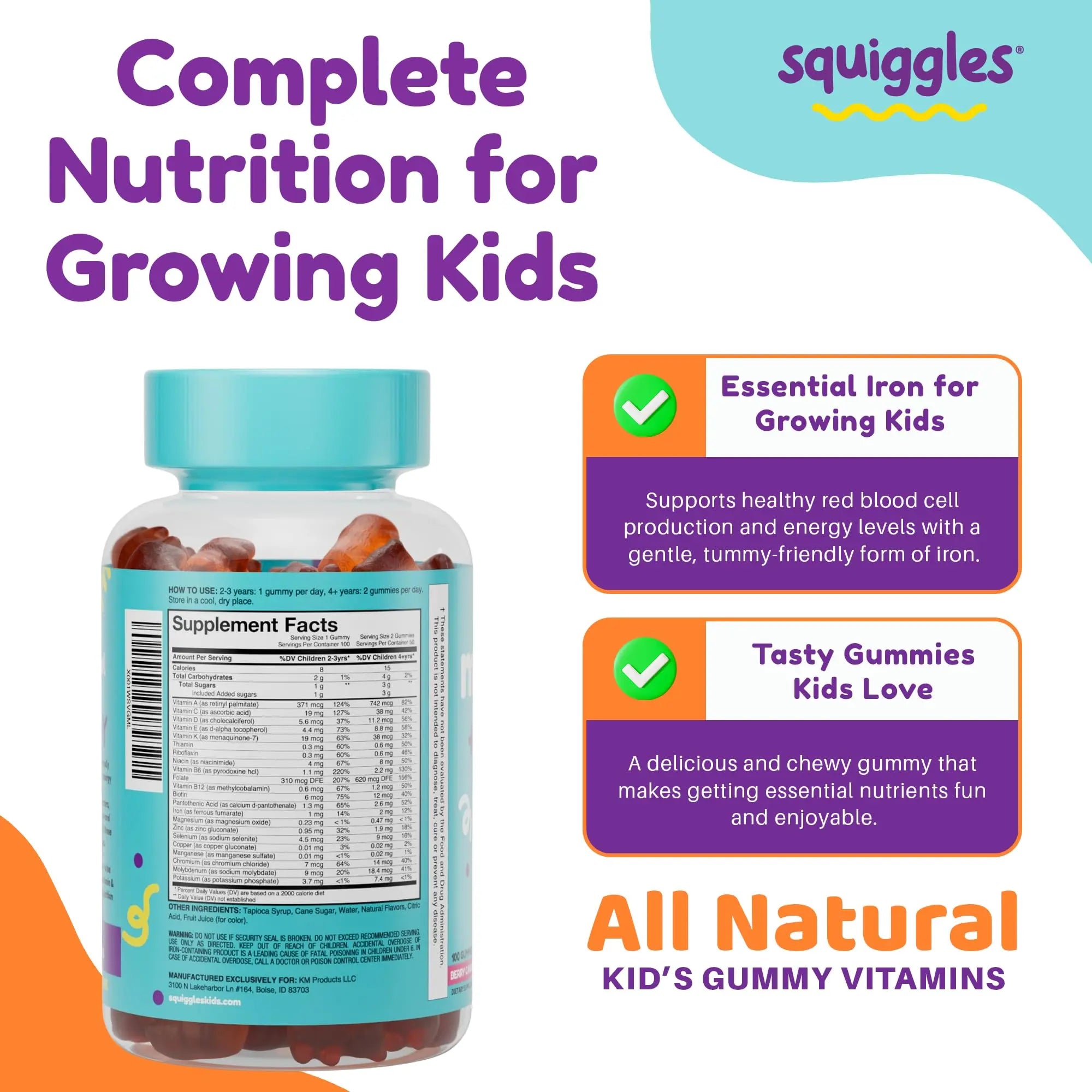 Squiggles Kids Multivitamin + Iron Gummies - Low Sugar Gummy Vitamins with Iron Supplements for Kids SquigglesAu supplements