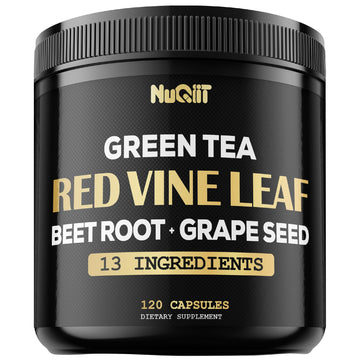 Red Vine Leaf Extract 15000mg Beet Root 3000mg Organic Green Tea 3000mg Supplement & More - Support Heart Health, Strength, Immune System & Body Management - 120 Vegan Capsules for 2-Month Supply NUQIITAu supplements