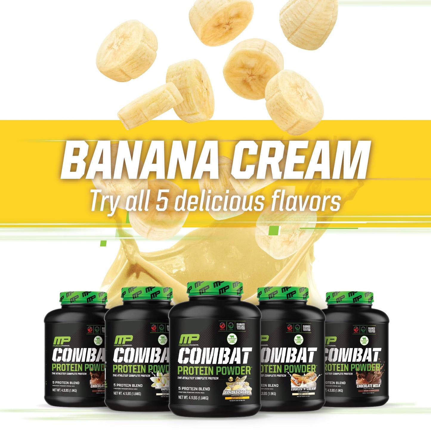 MusclePharm Combat Protein Powder, Banana Cream - 4 lb - Gluten Free - 52 Servings Muscle PharmUS supplements