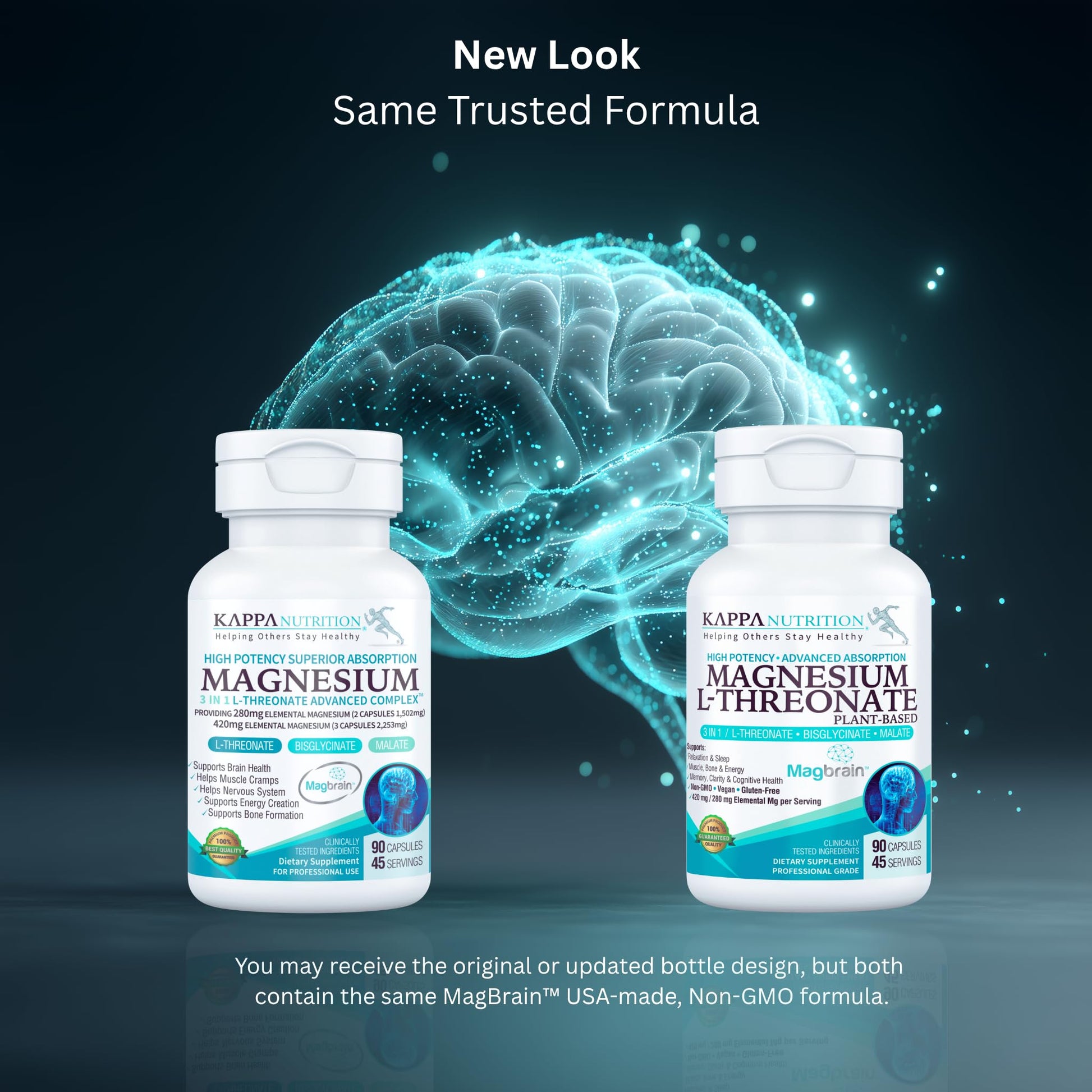 Kappa Nutrition Powered by Magbrain™ Magnesium L-Threonate Plant-Based, 90 Vegan Capsules, 420mg Elemental Magnesium (3 Capsules) from 2,253mg, Brain, Sleep & Muscle Support. KAPPA NUTRITIONAu supplements
