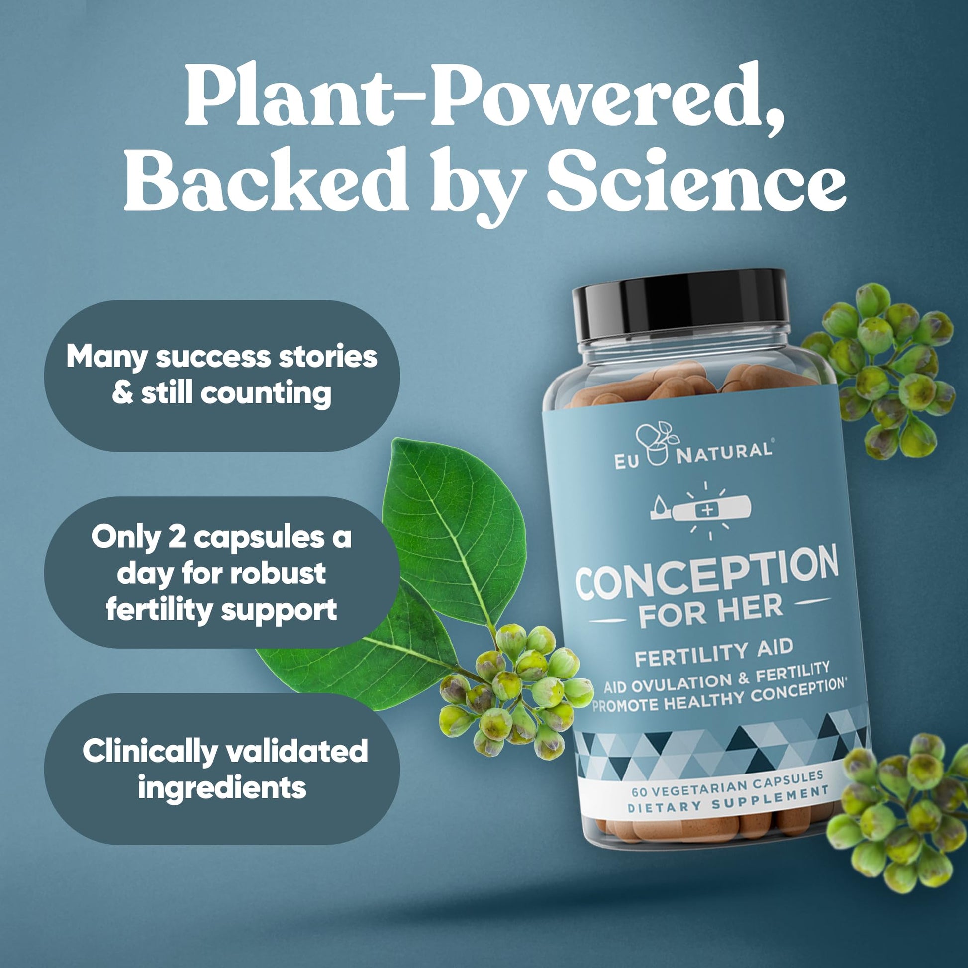 Eu Natural Conception for Her Fertility Supplements for Women - Ovulation, Hormonal Balance & Regular Cycle Support - Myo-Inositol, Folate, Folic Acid & Vitex - 60 Vegetarian Capsules Eu NaturalAu supplements