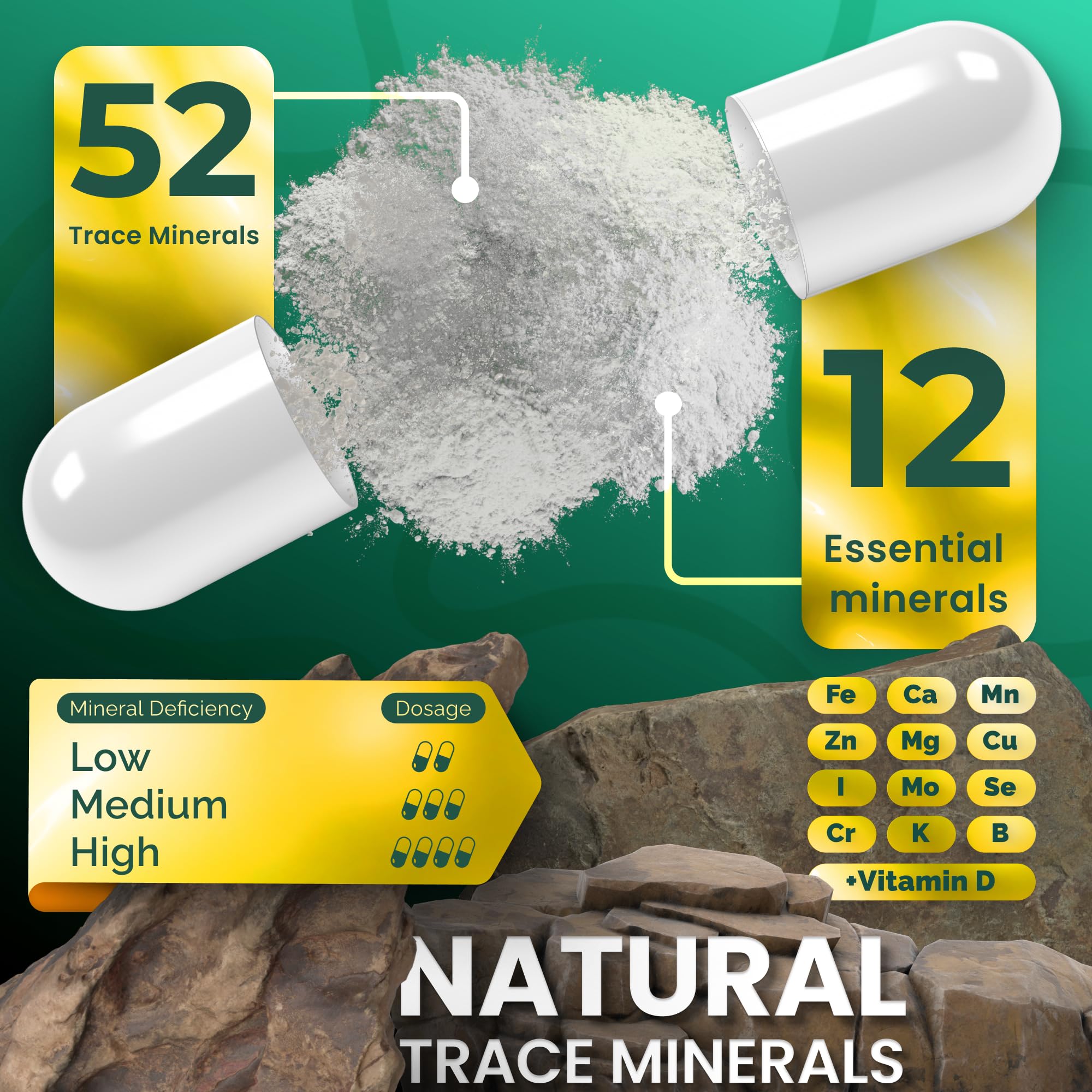 ADEO2 - Premium Blend of 52 Trace Minerals Complex with Essential Minerals in Chelated Form – All Natural and 100% Organic - 120 Capsules - Full Spectrum Ionic Mineral Blend - Safe for Women and Men ADEO2Au supplements