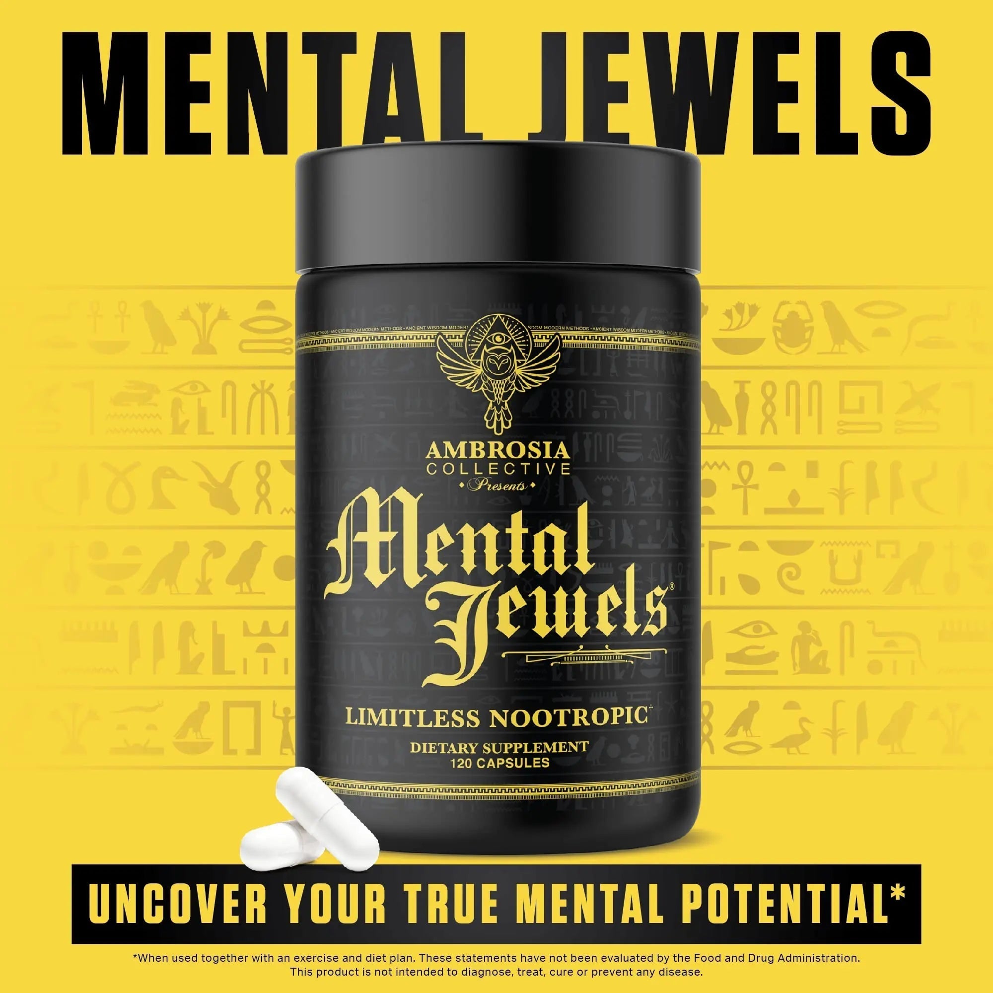 Ambrosia Mental Jewels (Capsules) - Cognitive Enhancer | Increase Memory, Communication Skills, Concentration & Focus | Alpha GPC, Choline, BaCognize AmbrosiaAu supplements