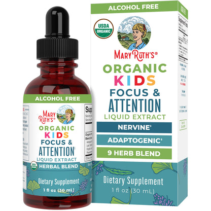 MaryRuth Organics Kids Focus & Attention Drops | USDA Organic Drops | Ginkgo Biloba | Rhodiola Root & Licorice Root | Adaptogenic | Calm | Vegan | Non-GMO | Gluten Free | 30 Servings MARYRUTH'SUS supplements