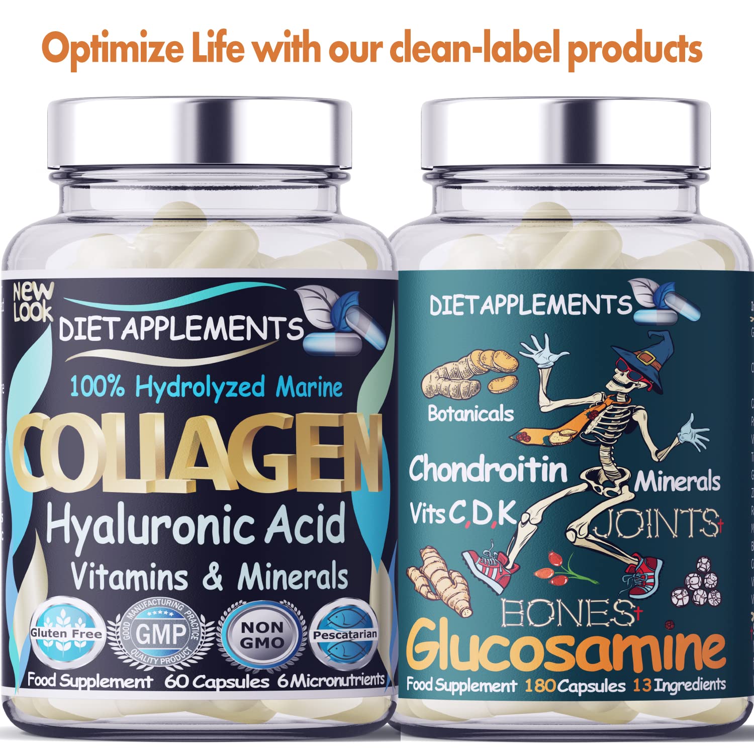 Marine Collagen Type 1&3 1000mg, Hyaluronic Acid 200mg/serving; Vitamin C, Zinc, Copper for Immune System DietapplementsAu supplements