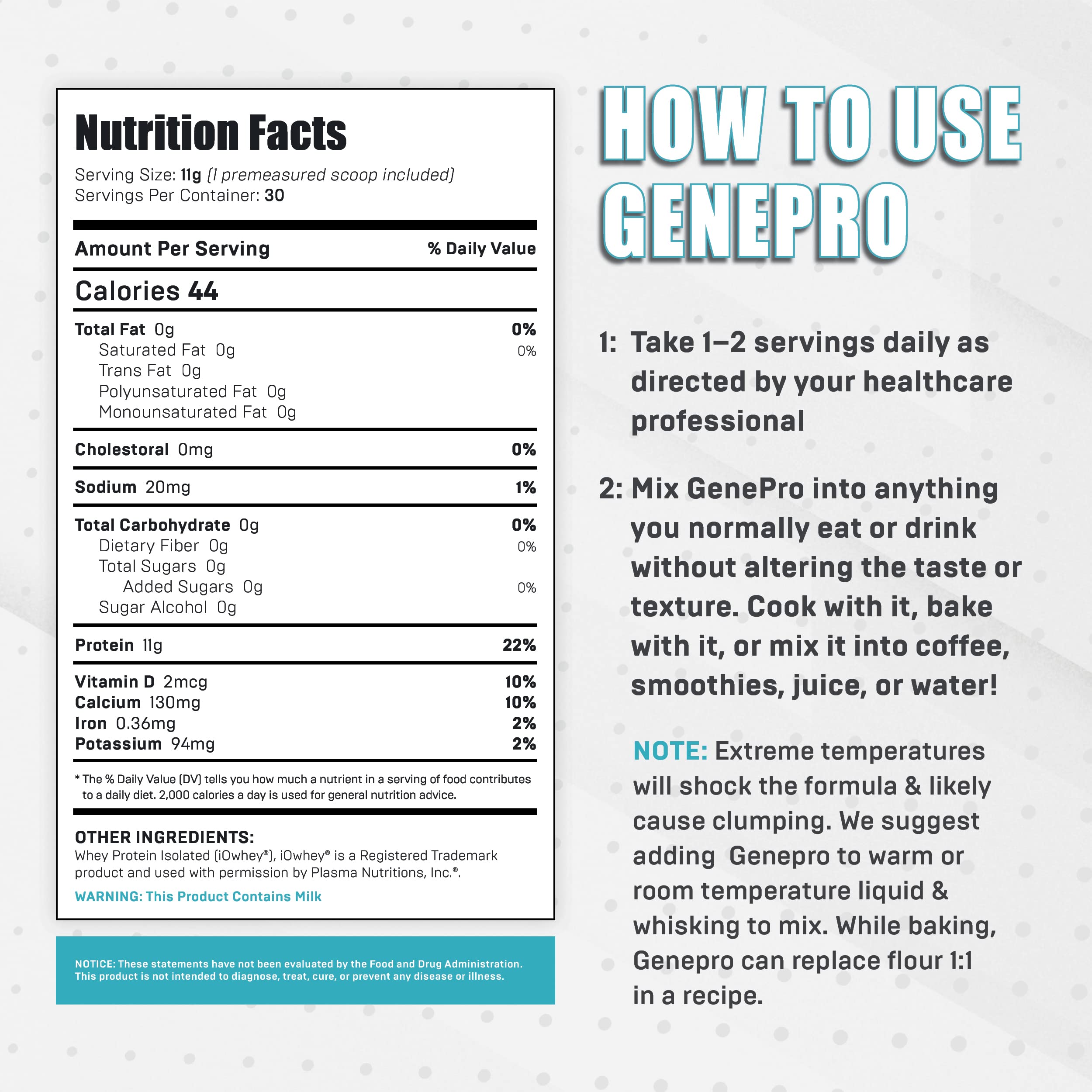 Genepro Unflavored Protein Powder - New Formula - Lactose-Free, Gluten-Free, & Non Genepro Gen. 3 The Protein SolutionUS supplements
