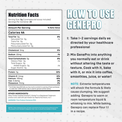Genepro Unflavored Protein Powder - New Formula - Lactose-Free, Gluten-Free, & Non Genepro Gen. 3 The Protein SolutionUS supplements