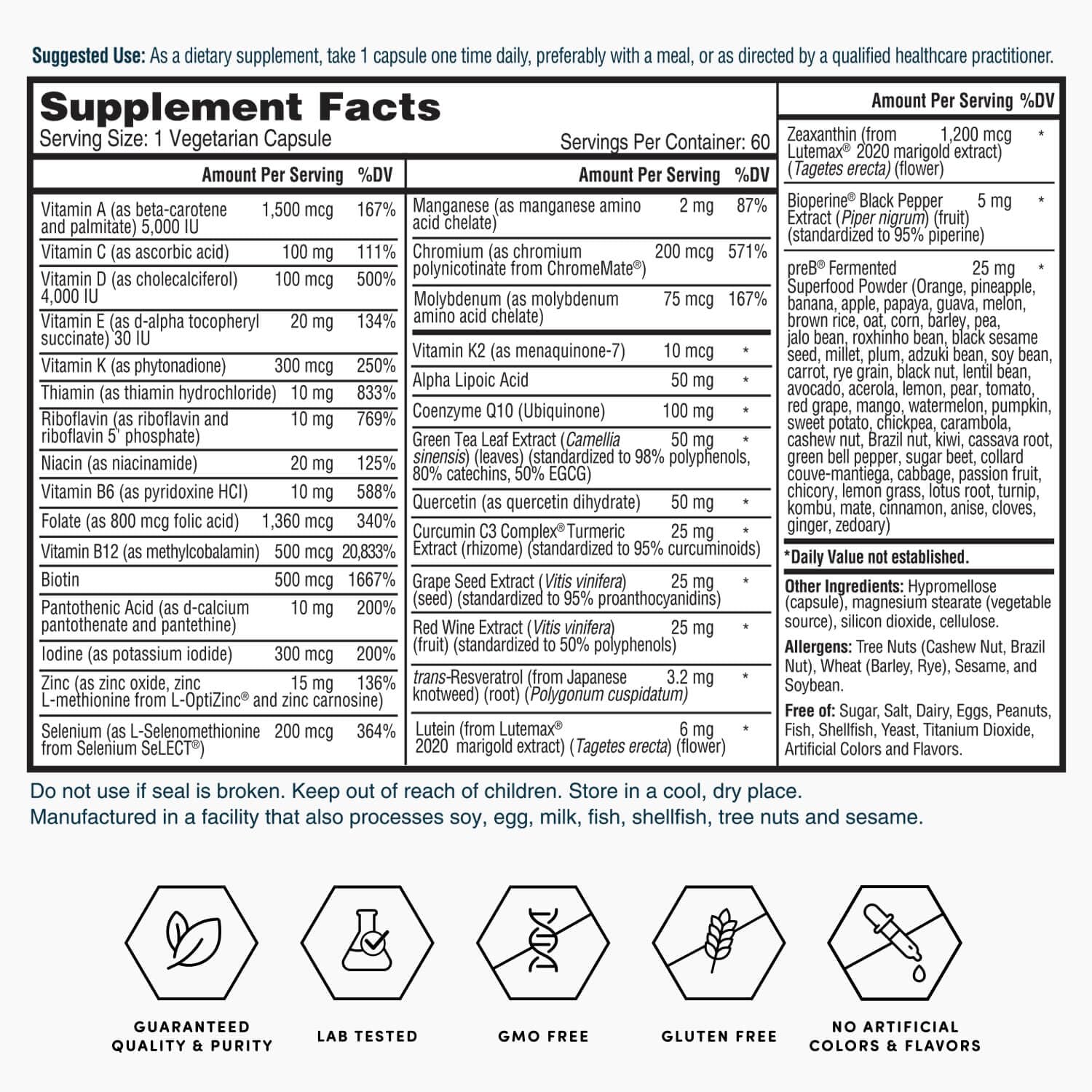 Nature's Lab Gold One Daily Multivitamin - Contains 19 Essential Vitamins & Minerals including Vitamin C, D3 & Zinc - 60 Capsules (2 Month Supply) Nature's LabAu supplements