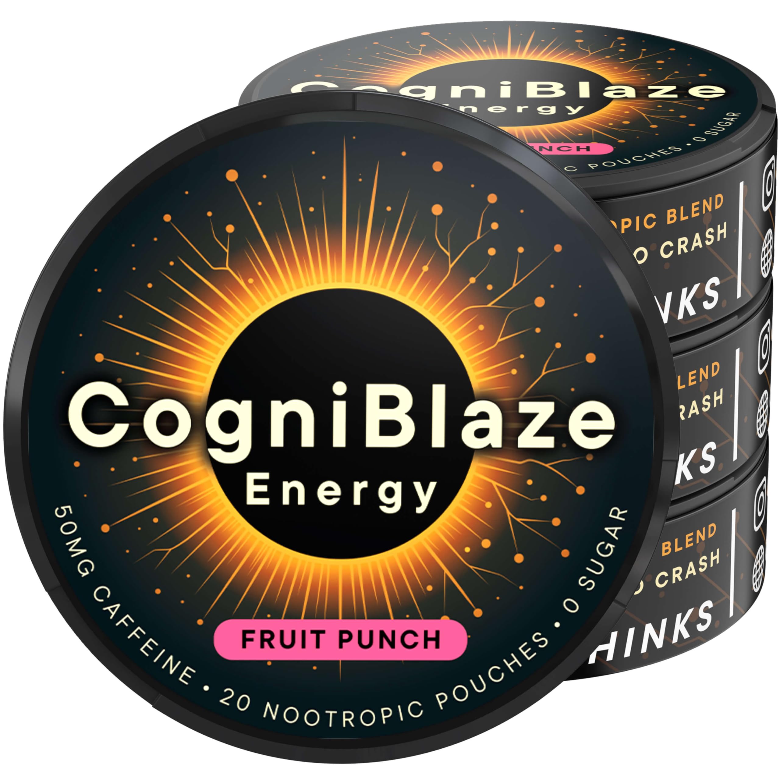 CogniBlaze Caffeine Pouches (Fruit Punch) | Nootropic Energy Pouches with 50mg Caffeine, Alpha GPC, L-Tyrosine & L-Theanine | Zero Sugar | No Artificial Sweeteners | 4 Pack (80 Total) CogniBlazeAu supplements