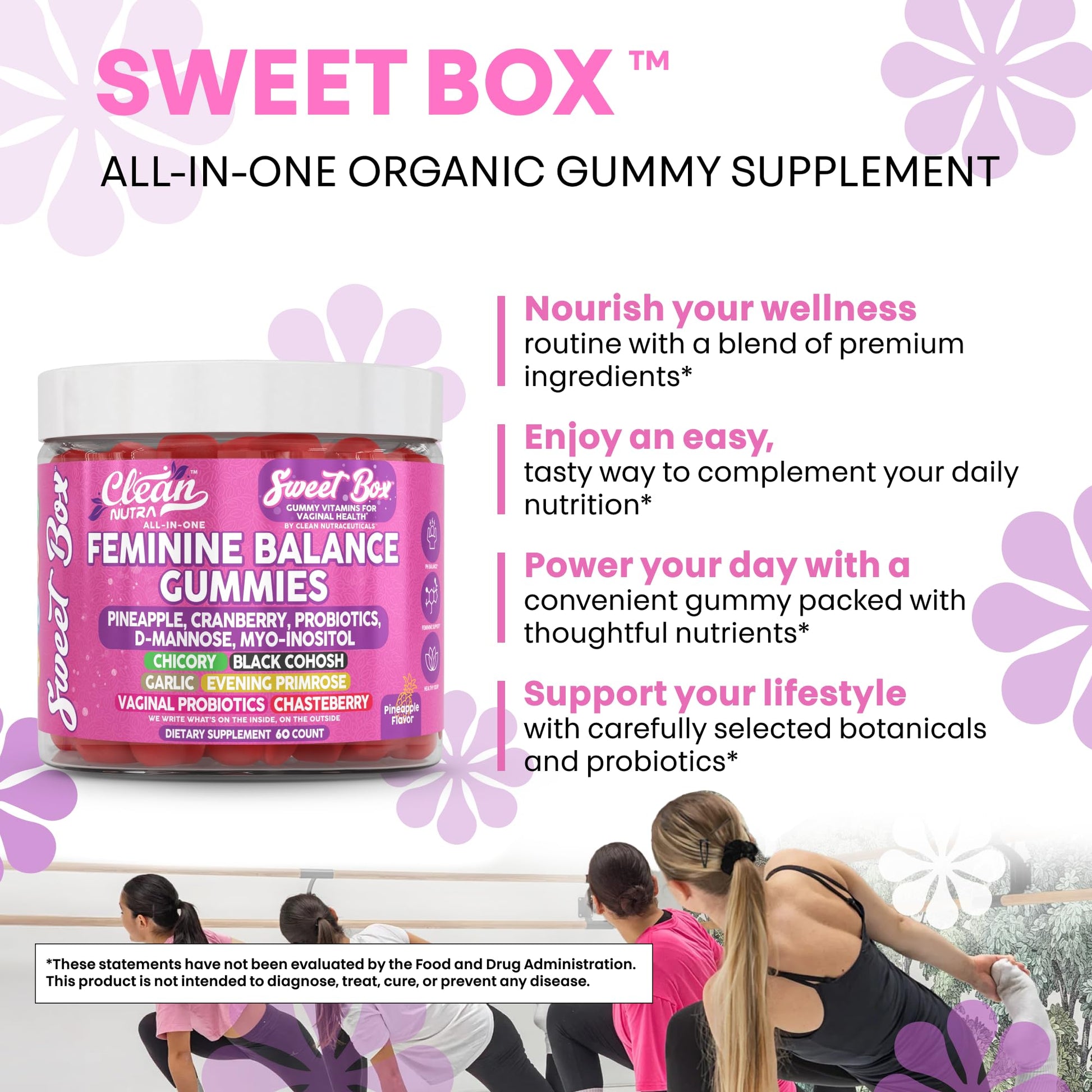 Clean Nutra Feminine Balance Gummies for Women Pineapple VaginalProbiotics pH Balance Cranberry D Mannose Supplement Inositol Black Cohosh Evening Primrose Garlic Vitex GLA Prebiotics Folate 60ct Clean NutraceuticalsAu supplements