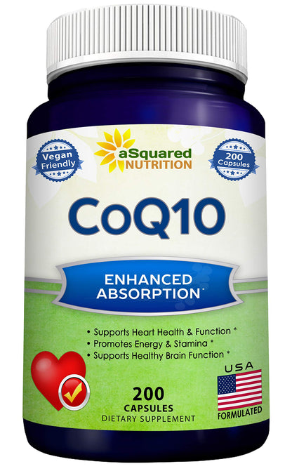 aSquared Nutrition CoQ10 (400mg Max Strength, 200 Capsules) - High Absorption Vegan Coenzyme Q10 Powder - Ubiquinone Supplement Pills, Extra Antioxidant CO Q-10 aSquared NutritionUS supplements