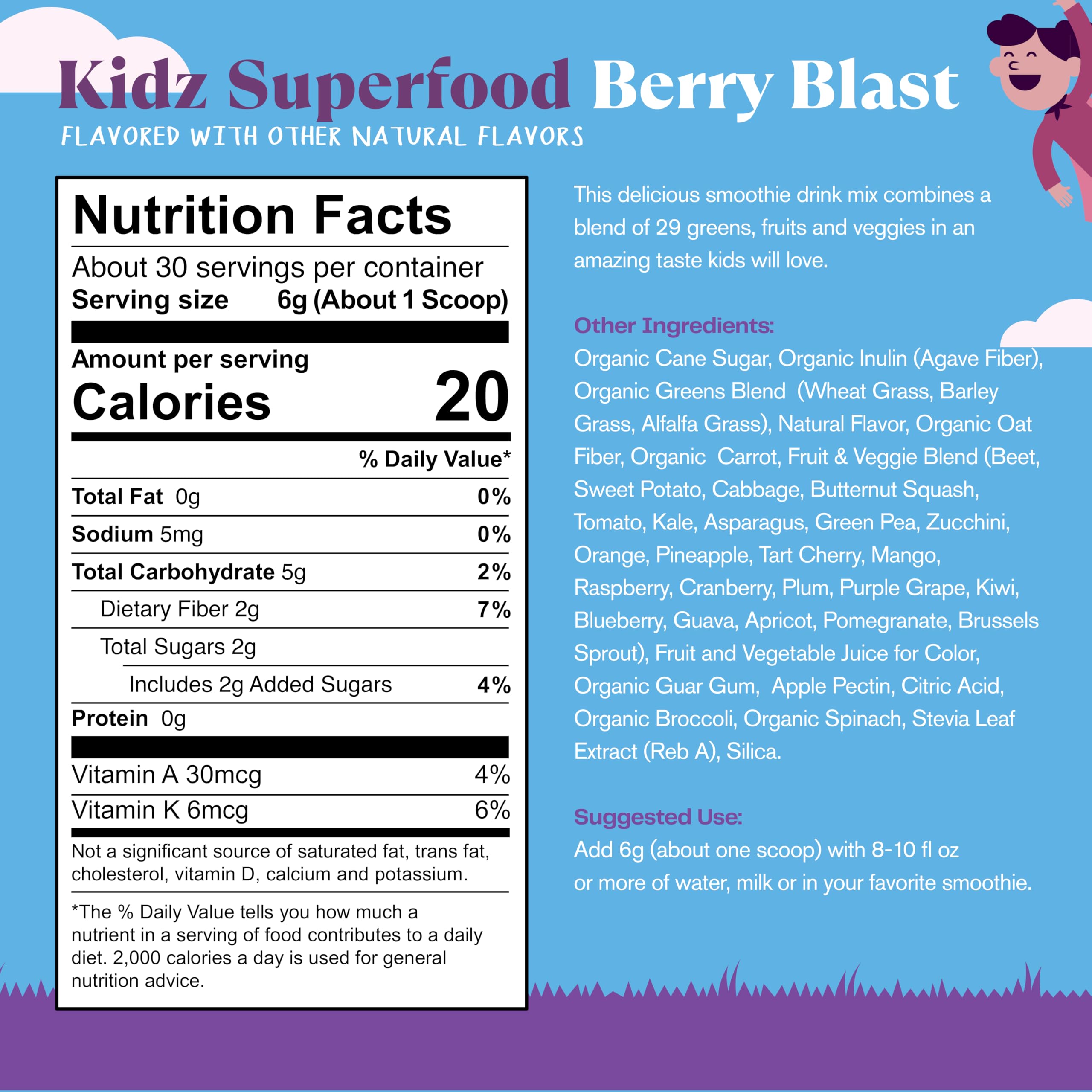Amazing Grass Kidz Superfood: Organic Greens, Fruits, Veggies, Beet Root Powder & Probiotics for Healthy Kids, Berry Blast, 30 Servings Amazing GrassAu supplements
