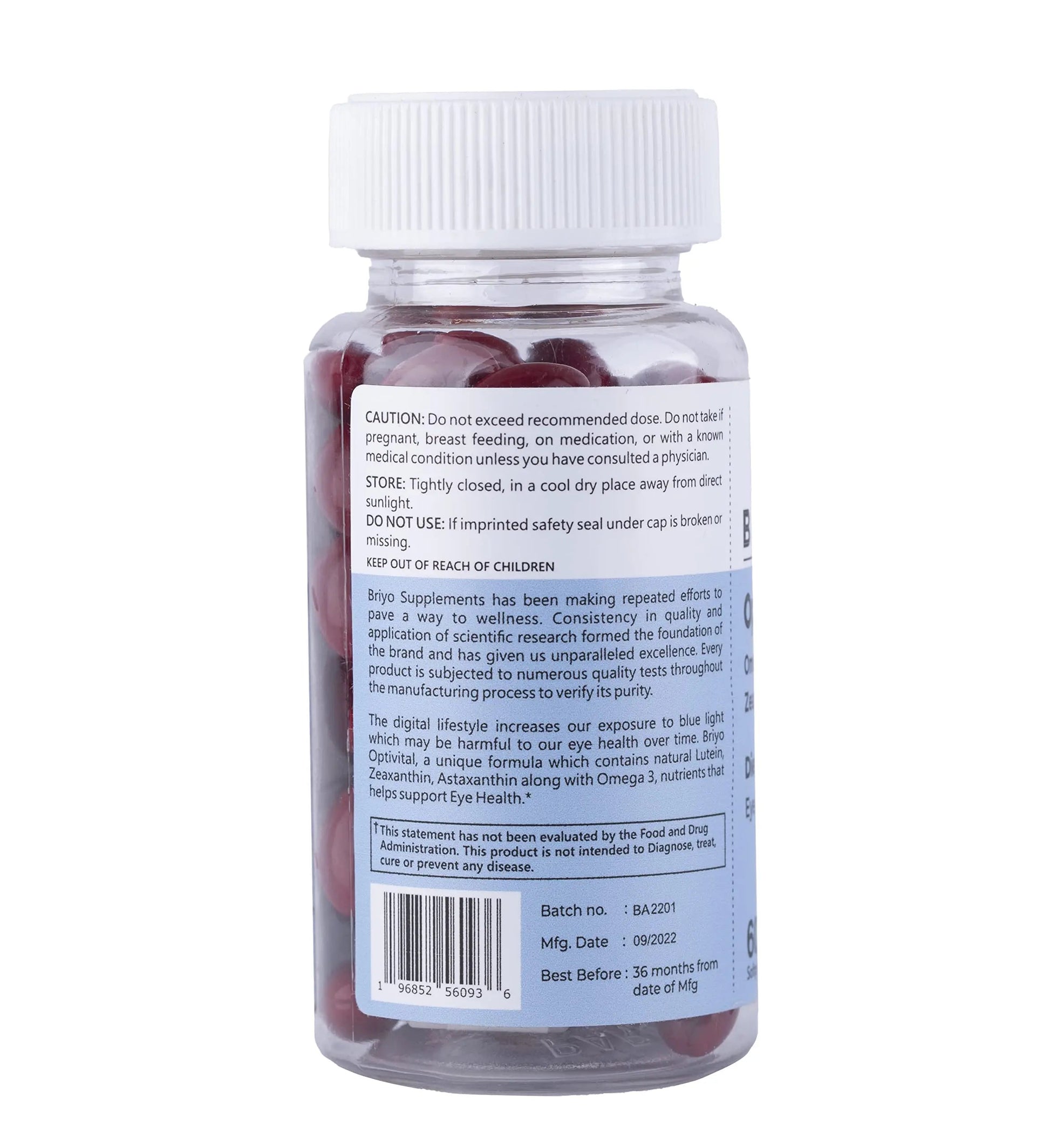 Briyo OptiVital Eye Health Supplement – Lutein, Zeaxanthin, Astaxanthin & Omega-3 from Natural Sources – Supports Vision BriyosisAu supplements