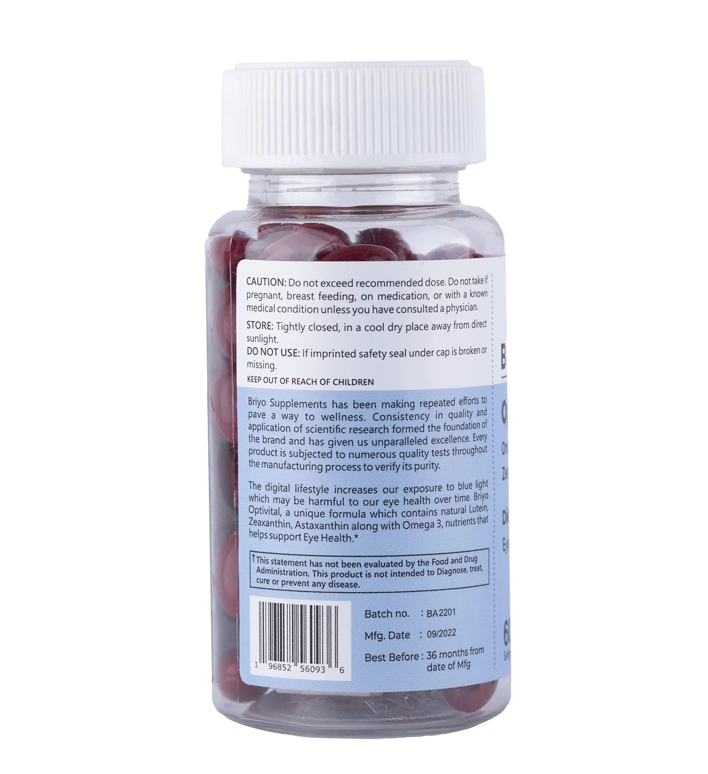 Briyo OptiVital Eye Health Supplement – Lutein, Zeaxanthin, Astaxanthin & Omega-3 from Natural Sources – Supports Vision BriyosisAu supplements
