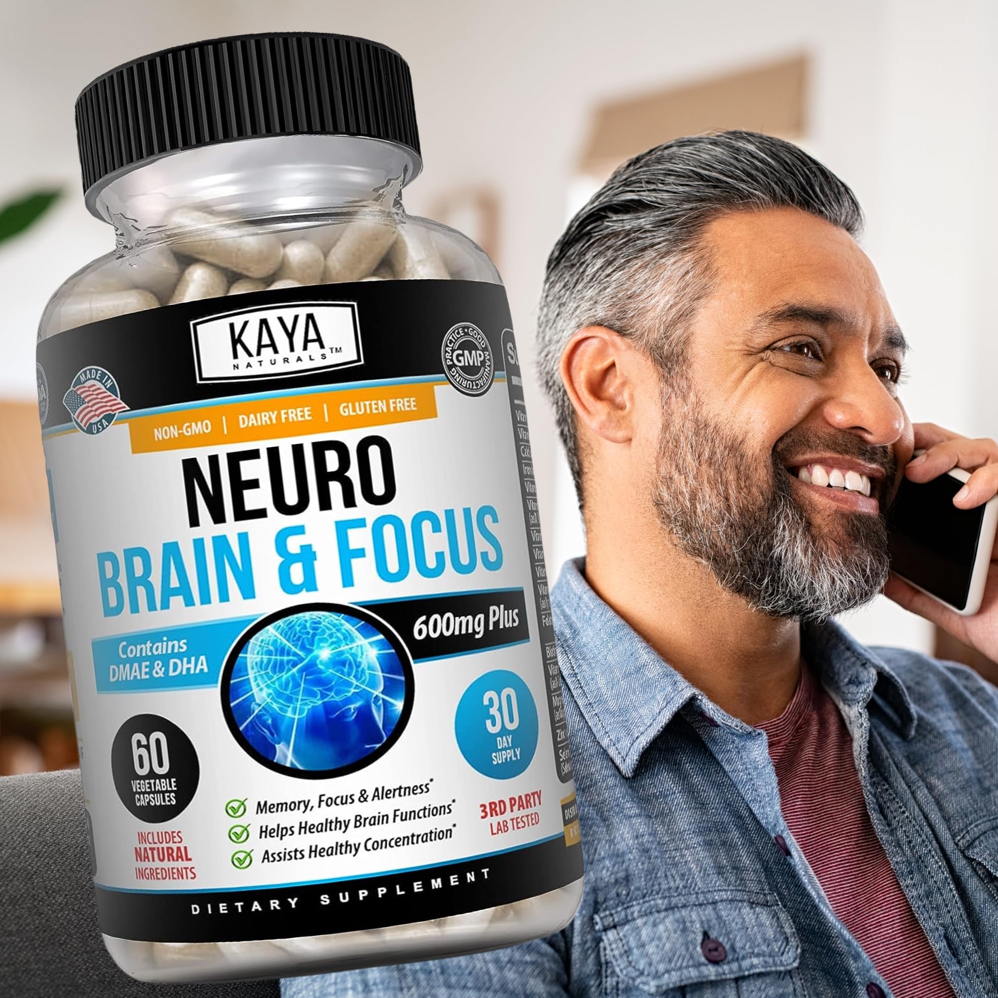 Kaya Naturals - Neuro Brain for Memory & Focus - Nootropic Energy Capsule - Nootropic Brain Support Supplement - Focus & Concentration & Learning Accuracy - Cognitive Function - 60 Count Kaya NaturalsAu supplements