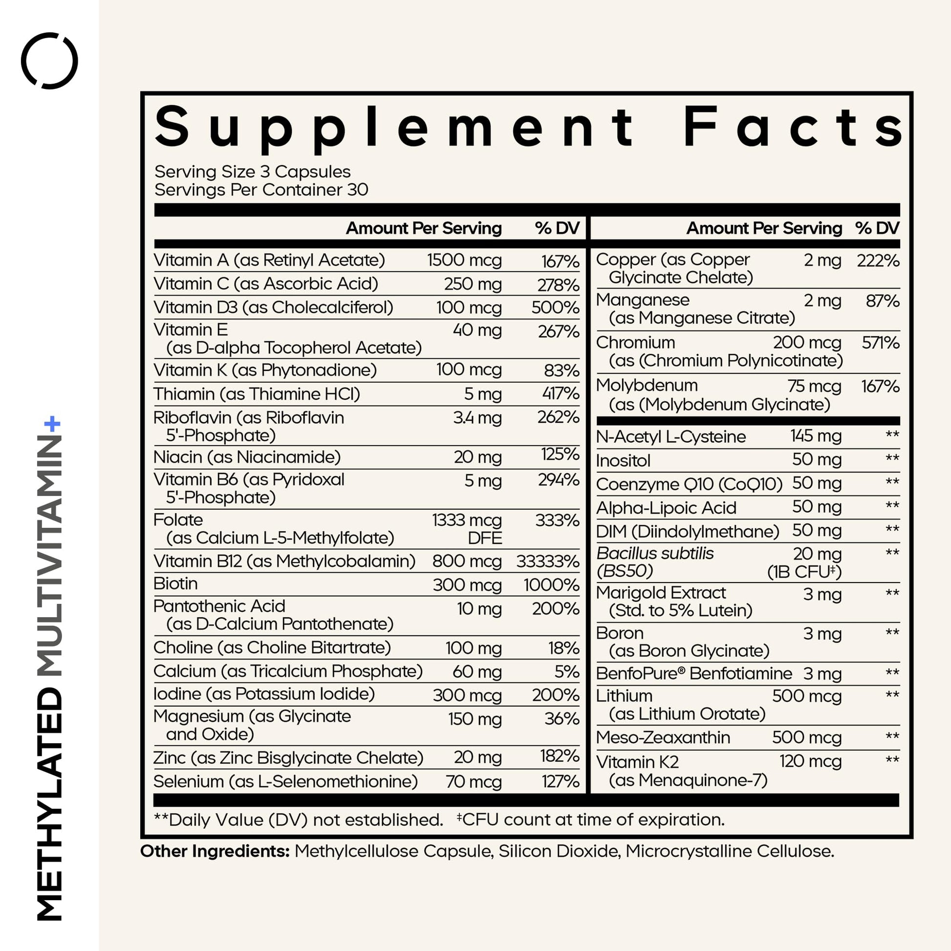 Codeage Methylated Multivitamin Supplement - B-Vitamin, Vitamins A, C, D, E, K2, B12 Methylcobalamin - L-Methylfolate - Magnesium, CoQ10, DIM, Probiotics, Benfotiamine, Lithium, Calcium - 90 Capsules CodeageAu supplements