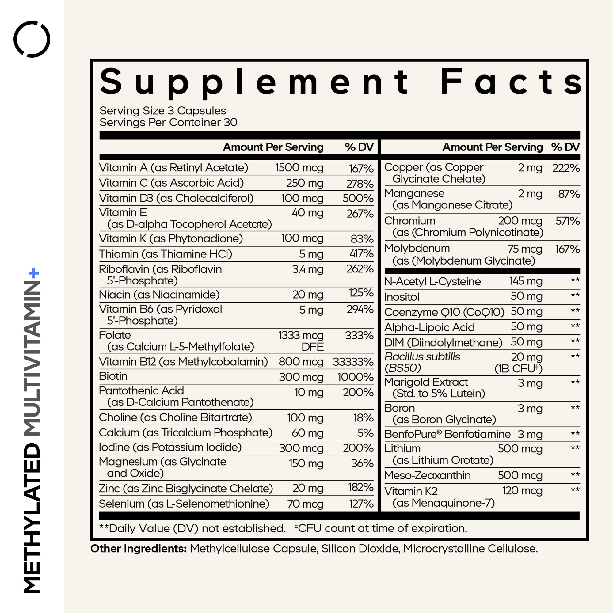 Codeage Methylated Multivitamin Supplement - B-Vitamin, Vitamins A, C, D, E, K2, B12 Methylcobalamin - L-Methylfolate - Magnesium, CoQ10, DIM, Probiotics, Benfotiamine, Lithium, Calcium - 90 Capsules CodeageAu supplements