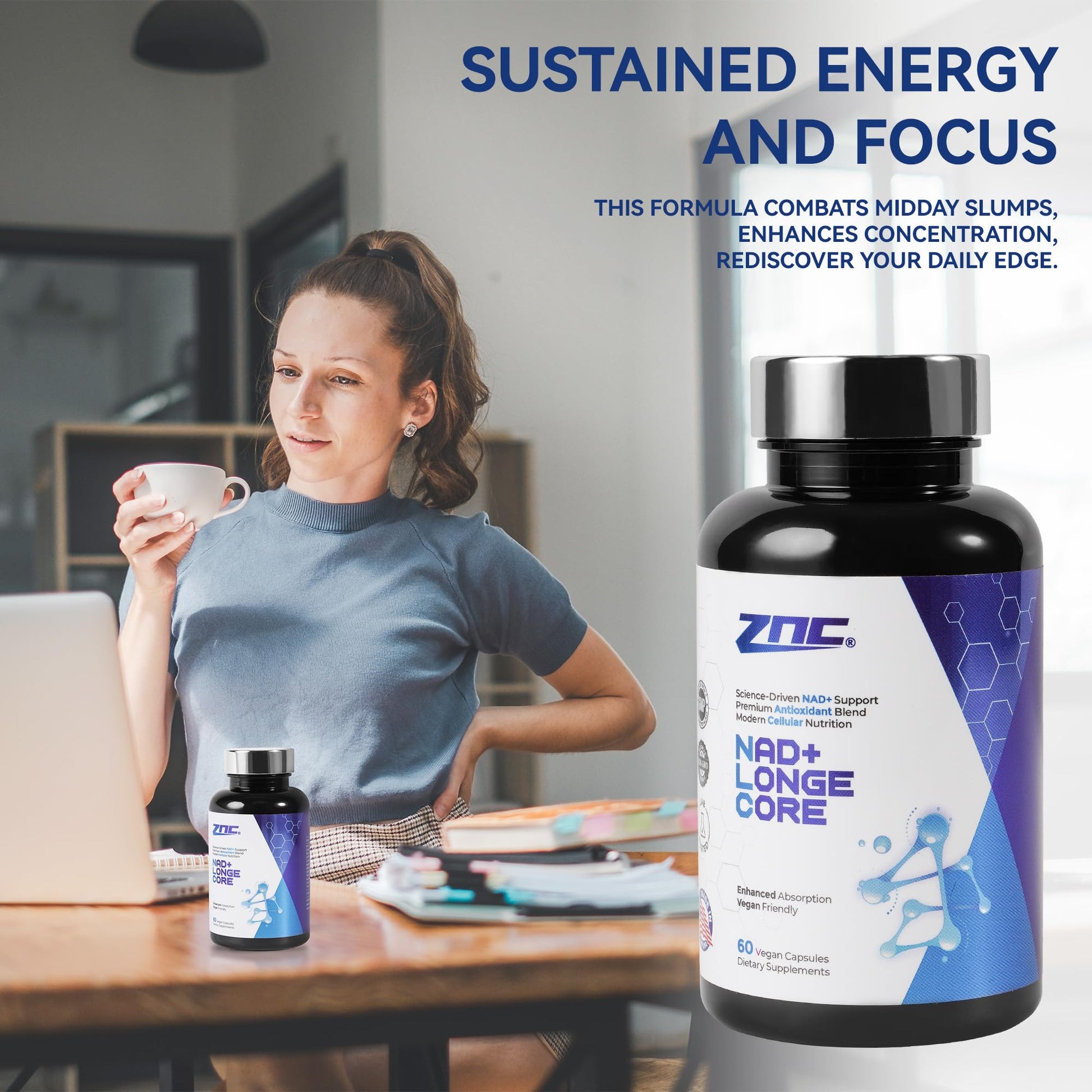 ZNC®10-in-1 NAD+ Supplement with Liposomal NAD, Urolithin A & Resveratrol for Energy & Cellular Repair - 60 Vegan Capsules ZNCAu supplements