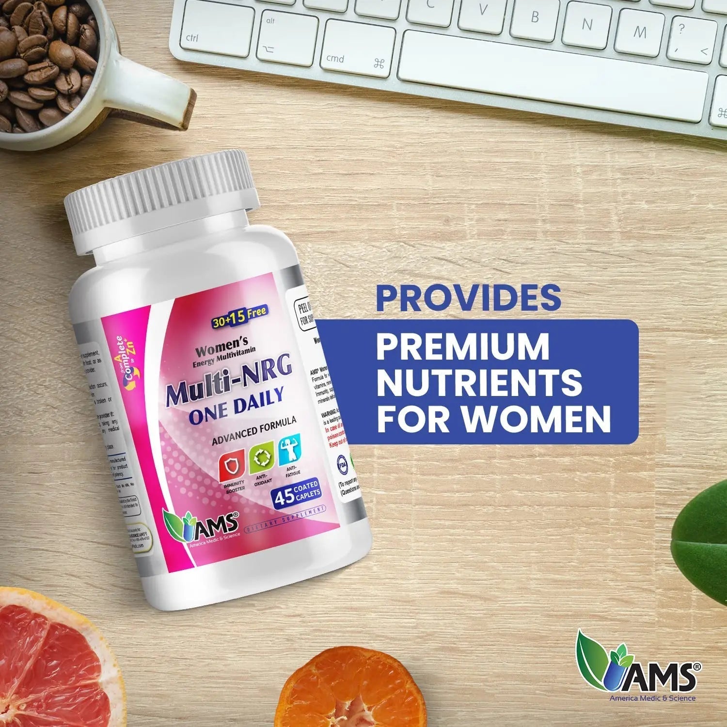 America Medic & Science Multivitamins for Women, Multi-NRG, 45 Coated Caplets, One Daily, Immune Support Supplements, Vitamin C & B Complex America Medic & ScienceAu supplements