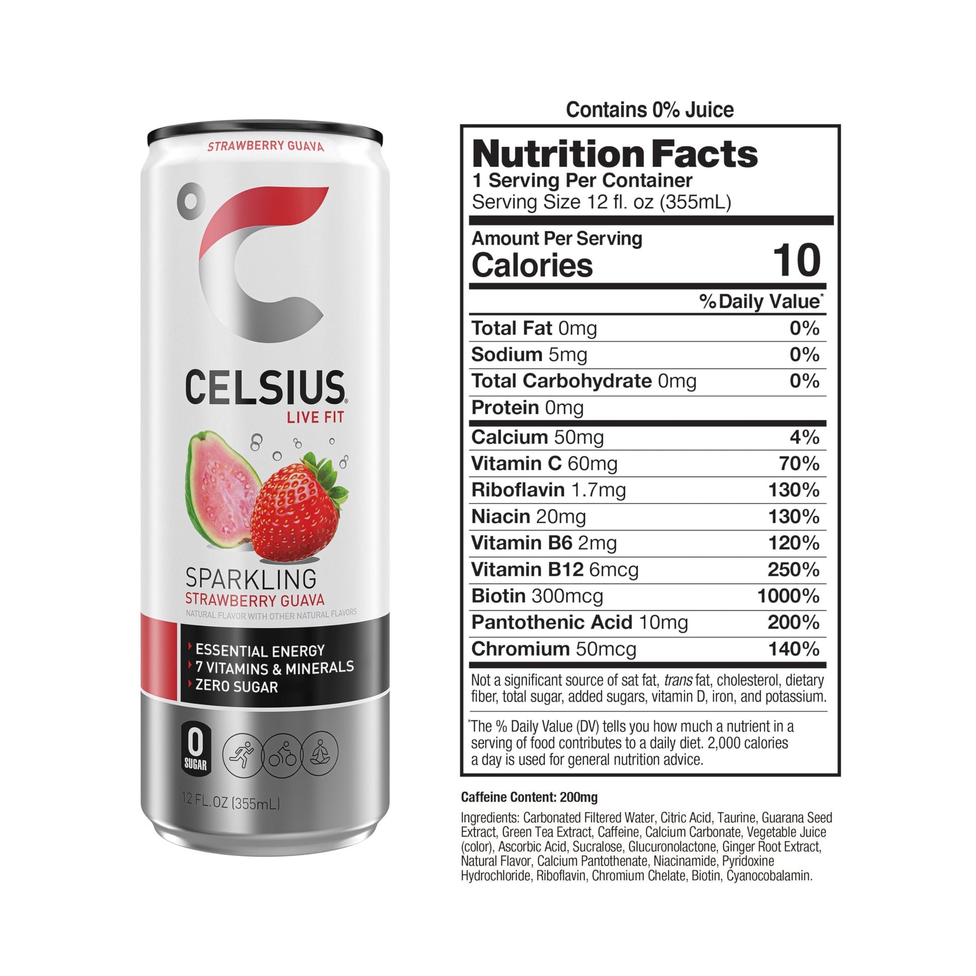 CELSIUS Sparkling Strawberry Guava, Functional Essential Energy Drink 12 Fl Oz (Pack of 12) CELSIUSUS supplements