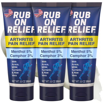 RUB ON RELIEF Arthritis Pain Relief Cream – 10-in-1 Non-Greasy Joints Pain Cream for Knees, Back, Neck, Hands, & Muscle Aches with Menthol, Camphor, Arnica, MSM & Turmeric Up to 8 Hours, 3oz (3 Pack) RUB ON RELIEFAu supplements