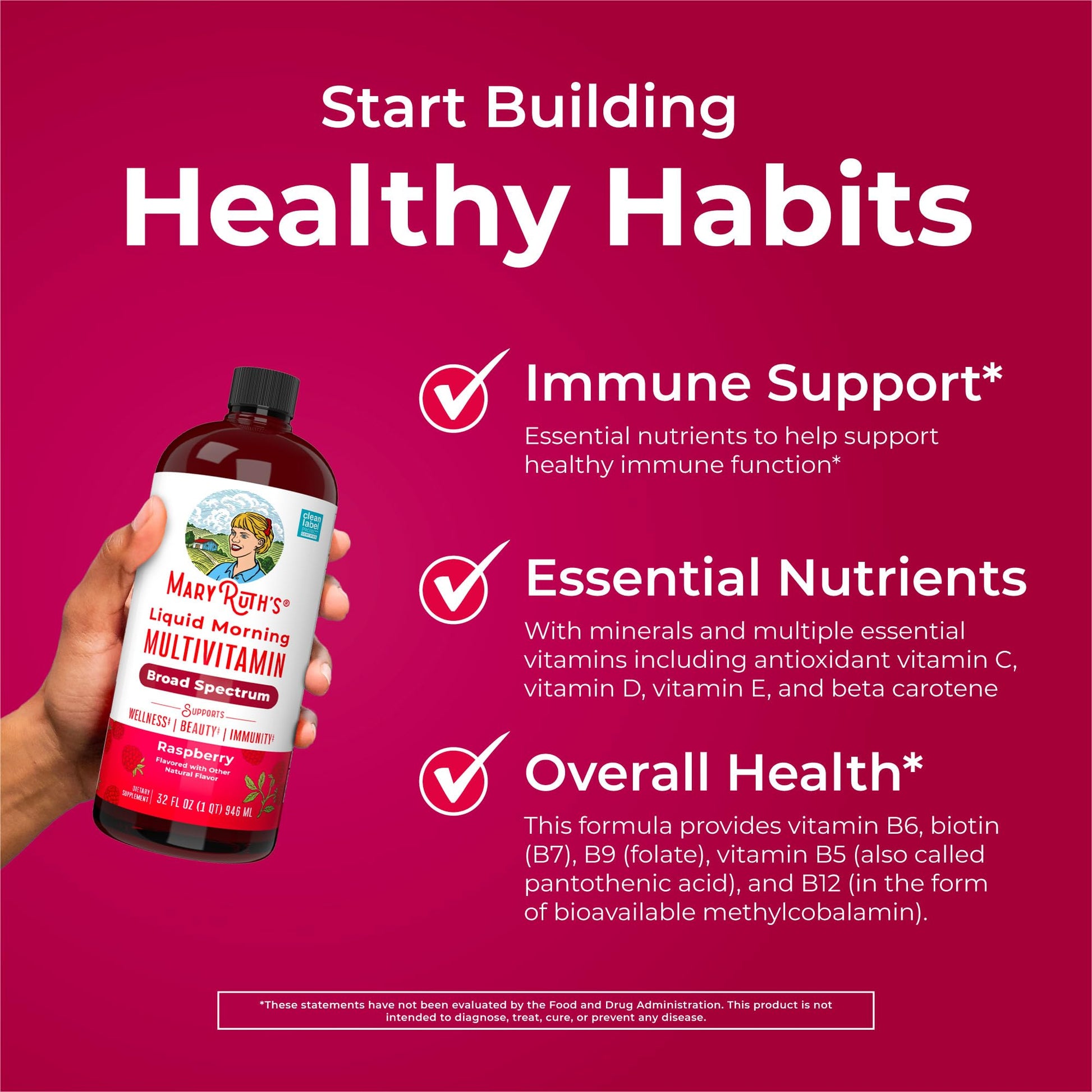 MARYRUTH'S Liquid Morning Multivitamin for Women, Men & Kids | Vitamin A C D E B6 B12 Biotin Zinc | Beauty | Vegan | Non-GMO | Gluten Free | 32 Servings MARYRUTH'SUS supplements