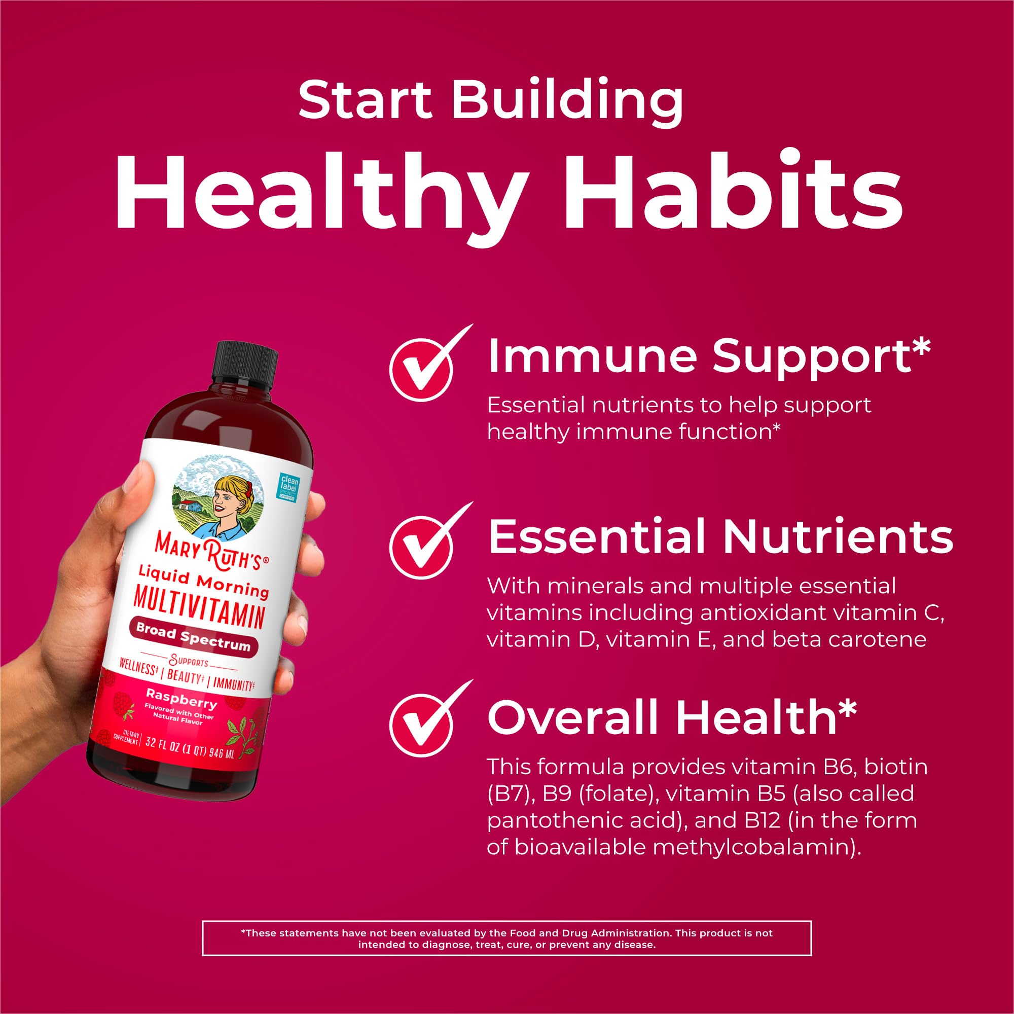 MARYRUTH'S Liquid Morning Multivitamin for Women, Men & Kids | Vitamin A C D E B6 B12 Biotin Zinc | Beauty | Vegan | Non-GMO | Gluten Free | 32 Servings MARYRUTH'SUS supplements