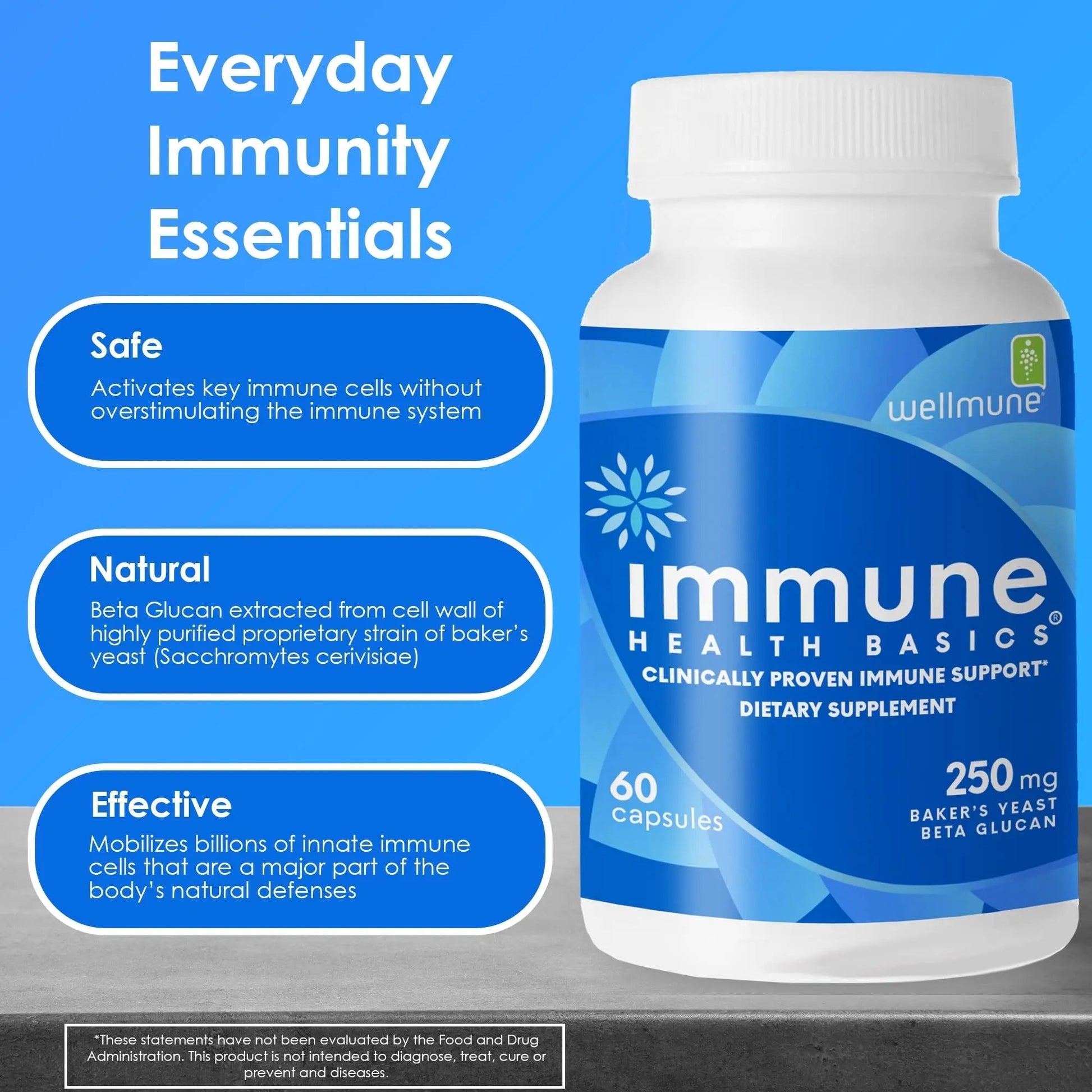 Immune Health Basics Ultra Strength Immunity - Clinically Proven Immune Support - Wellmune Highly Purified Beta Glucan - Gluten-Free, Non-allergenic Immune Health BasicsAu supplements