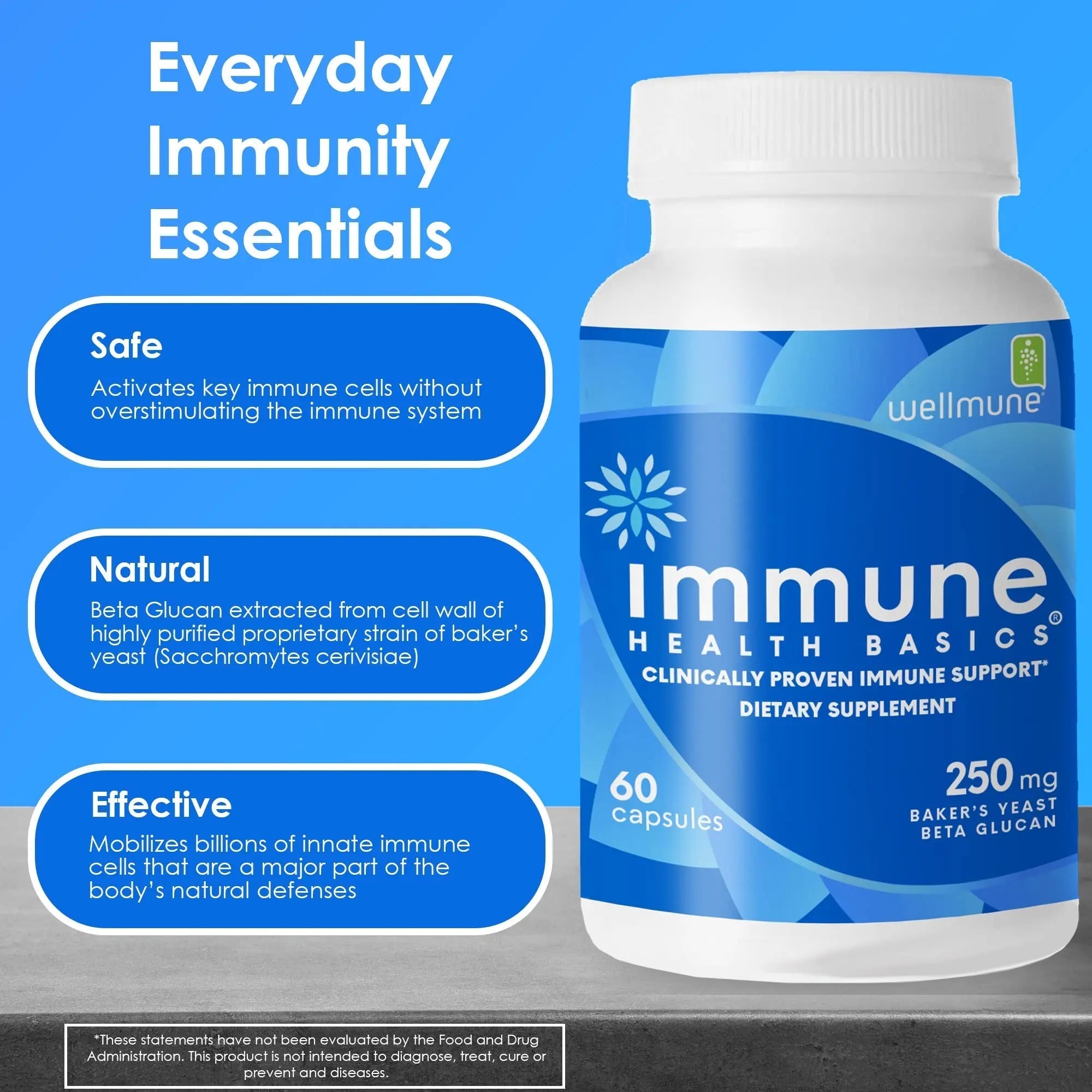 Immune Health Basics Ultra Strength Immunity - Clinically Proven Immune Support - Wellmune Highly Purified Beta Glucan - Gluten-Free, Non-allergenic Immune Health BasicsAu supplements