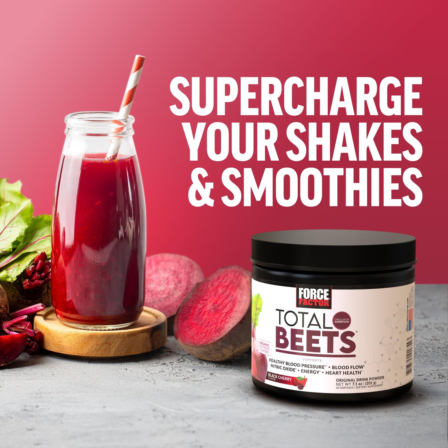 Force Factor Total Beets Drink Mix Superfood Powder with Nitrates to Support Circulation, Blood Flow, Nitric Oxide, Energy, Endurance, and Stamina Force FactorUS supplements