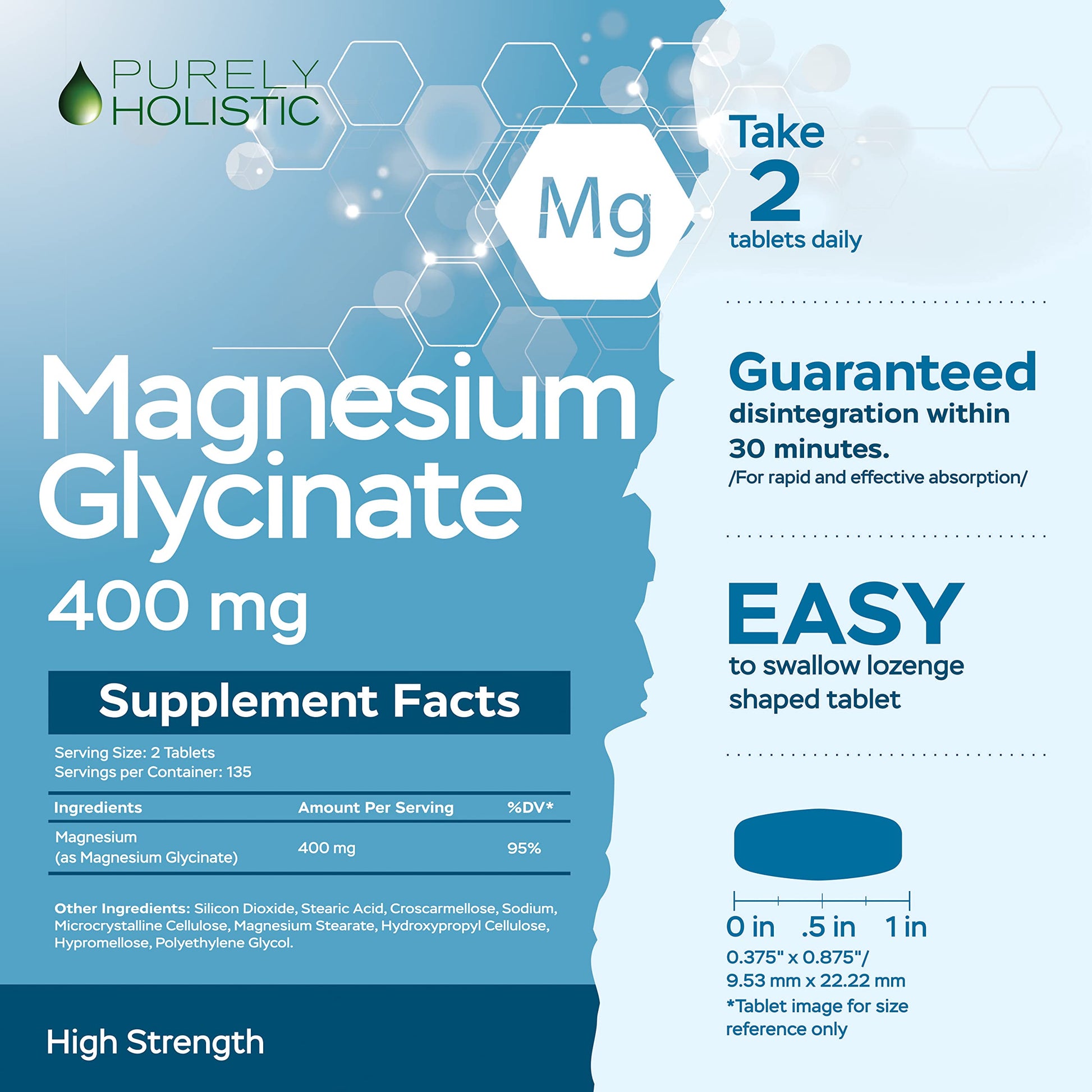 Magnesium Glycinate 400mg - 270 Magnesium Tablets (not Capsules) - 400 mg Elemental Magnesium - Highly Bioavailable - Vegan and Vegetarian - for Improved Sleep, Stress Relief & Cramp Defense Purely HolisticAu supplements