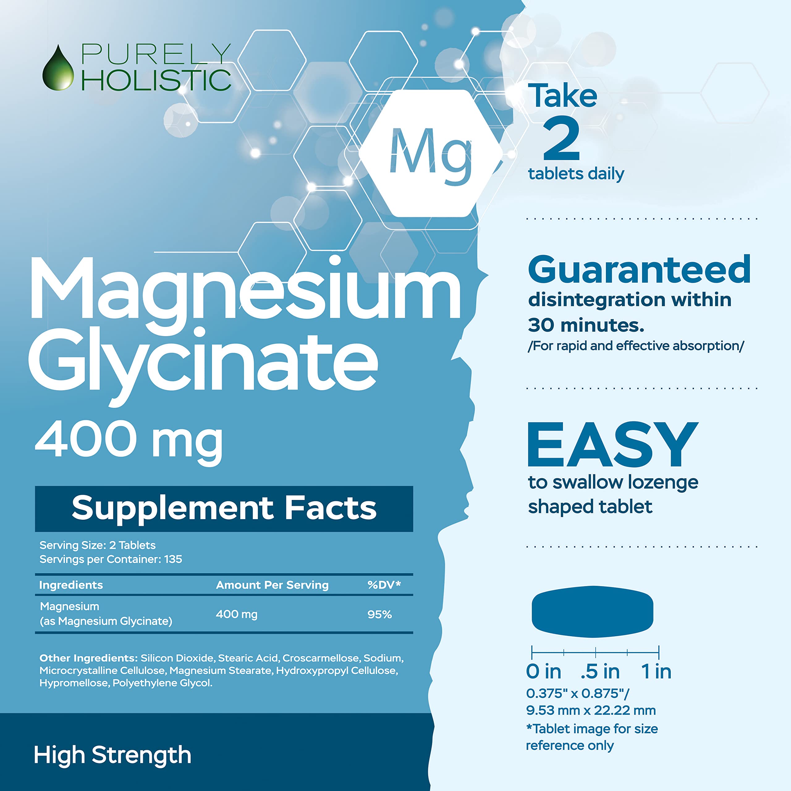Magnesium Glycinate 400mg - 270 Magnesium Tablets (not Capsules) - 400 mg Elemental Magnesium - Highly Bioavailable - Vegan and Vegetarian - for Improved Sleep, Stress Relief & Cramp Defense Purely HolisticAu supplements