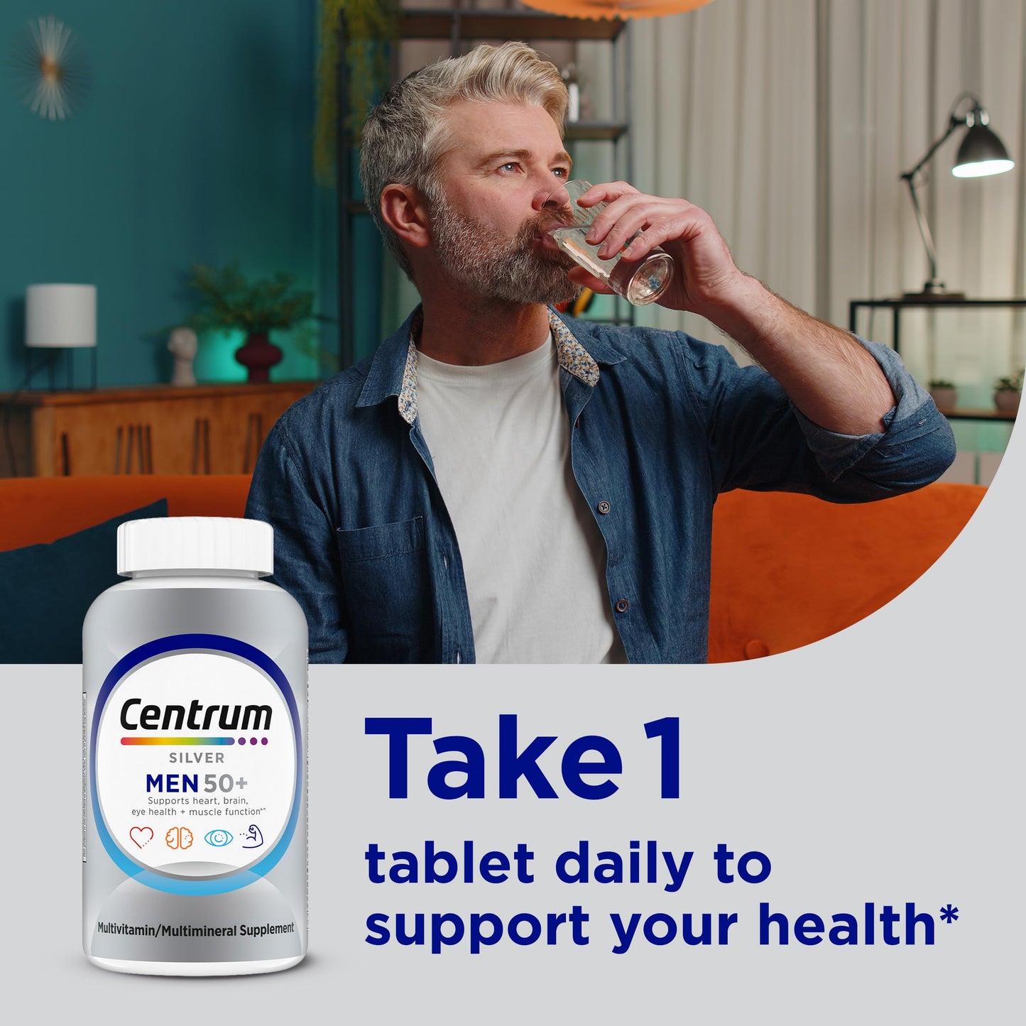 Centrum Silver Men's 50+ Multivitamin with Vitamin D3, B-Vitamins, Zinc for Memory and Cognition - 200 Tablets CentrumUS supplements