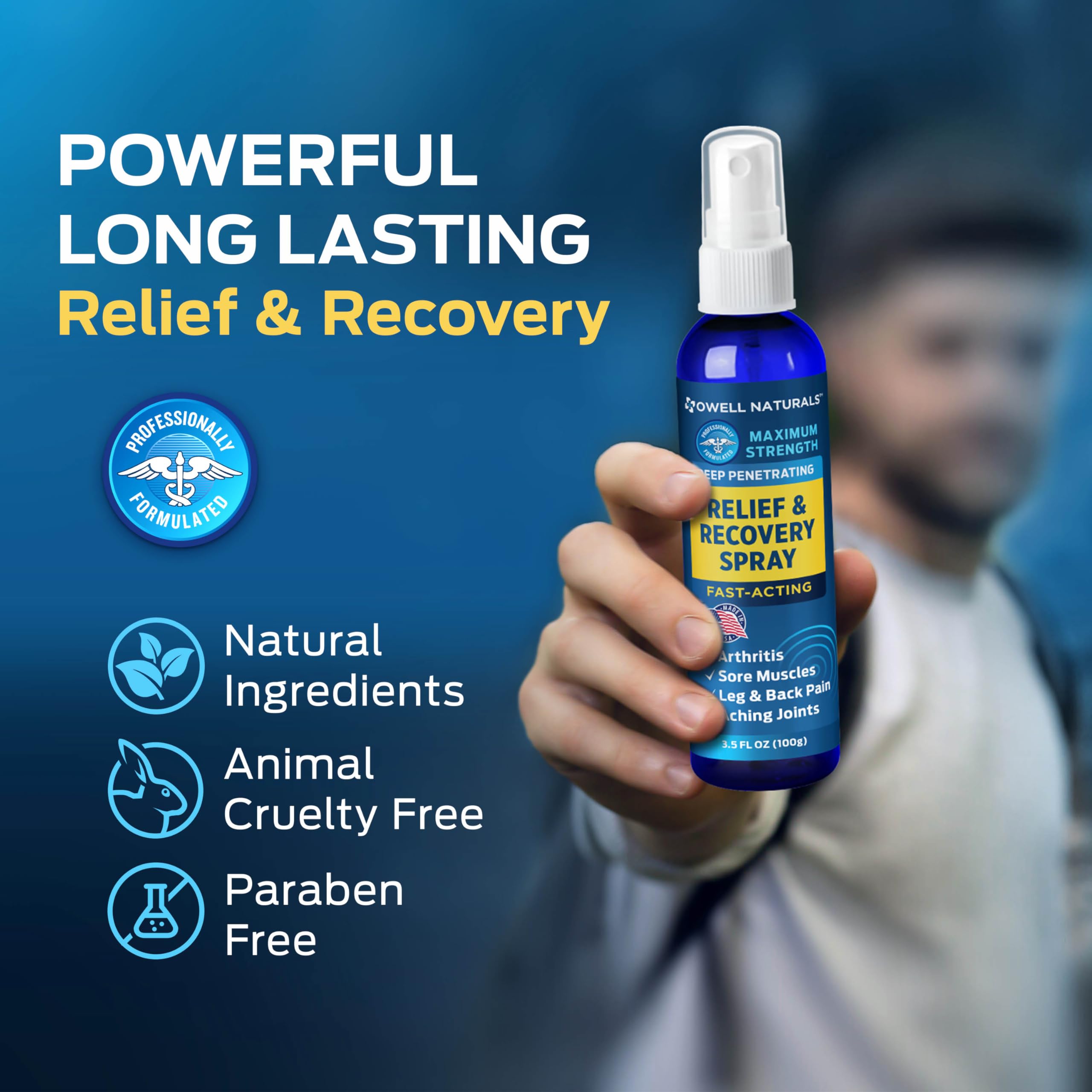 OWELL NATURALS Deep Penetrating Pain Relief Liquid Spray, Fast-Acting, Long Lasting, Natural Relief for Muscle Aches, Joint Pain, Stiffness, Quick Dry Formula, 3.5 oz Owell NaturalsAu supplements