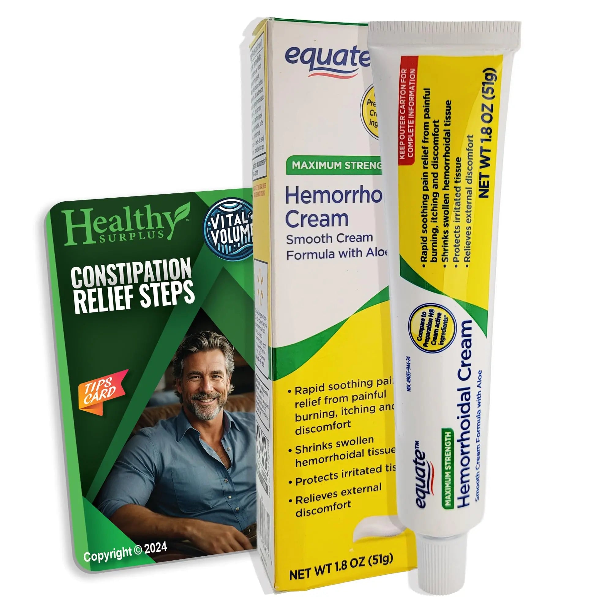 Healthy Surplus Equate Hemorrhoidal Cream/Ointment 1.8 OZ (51g) and Vital Volumes Tips Card Bundle Healthy SurplusAu supplements