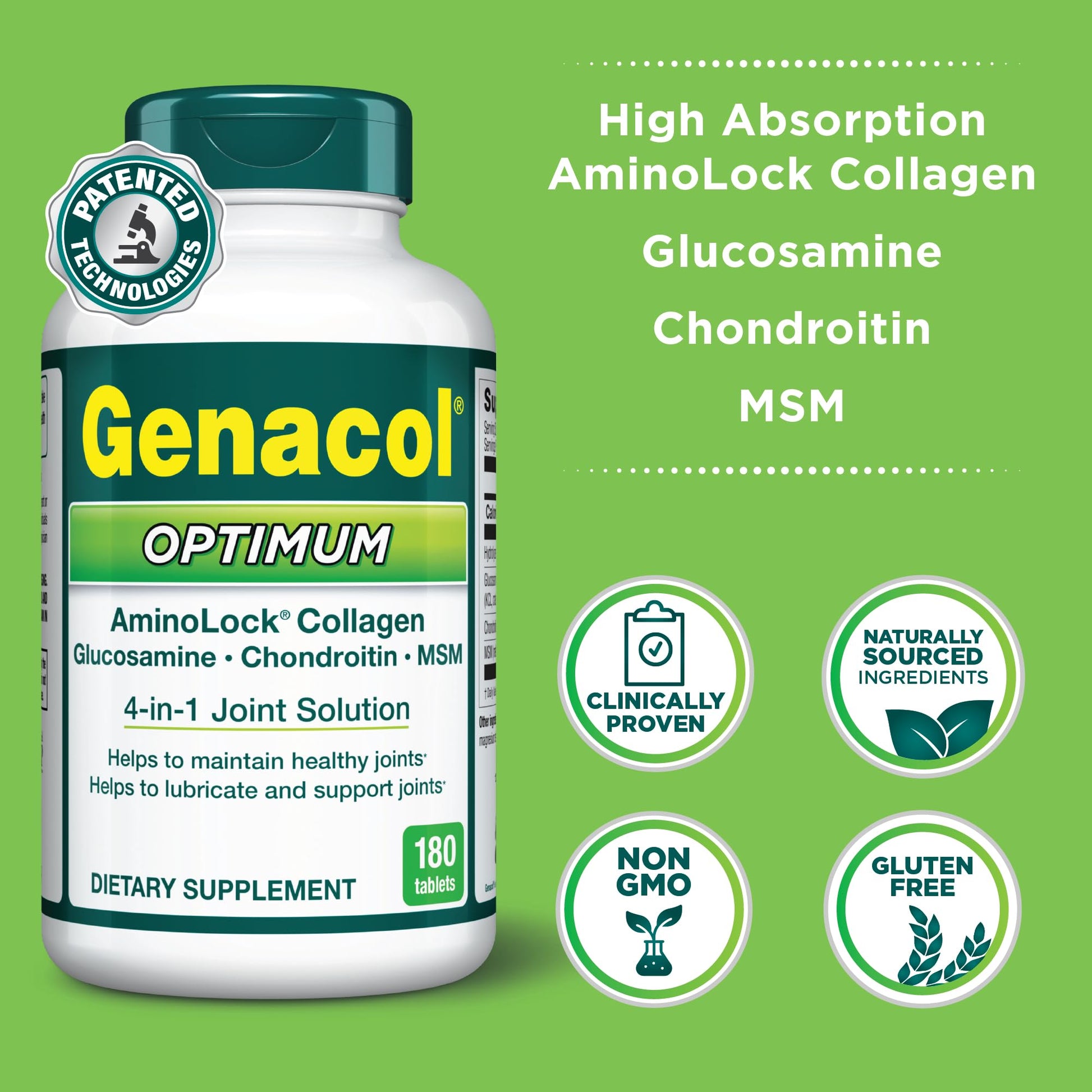 Genacol Optimum – Glucosamine, Chondroitin, MSM & Ultra-Hydrolyzed Collagen, Joint Support Tablets, 180 Count (60-Day Supply) GenacolAu supplements
