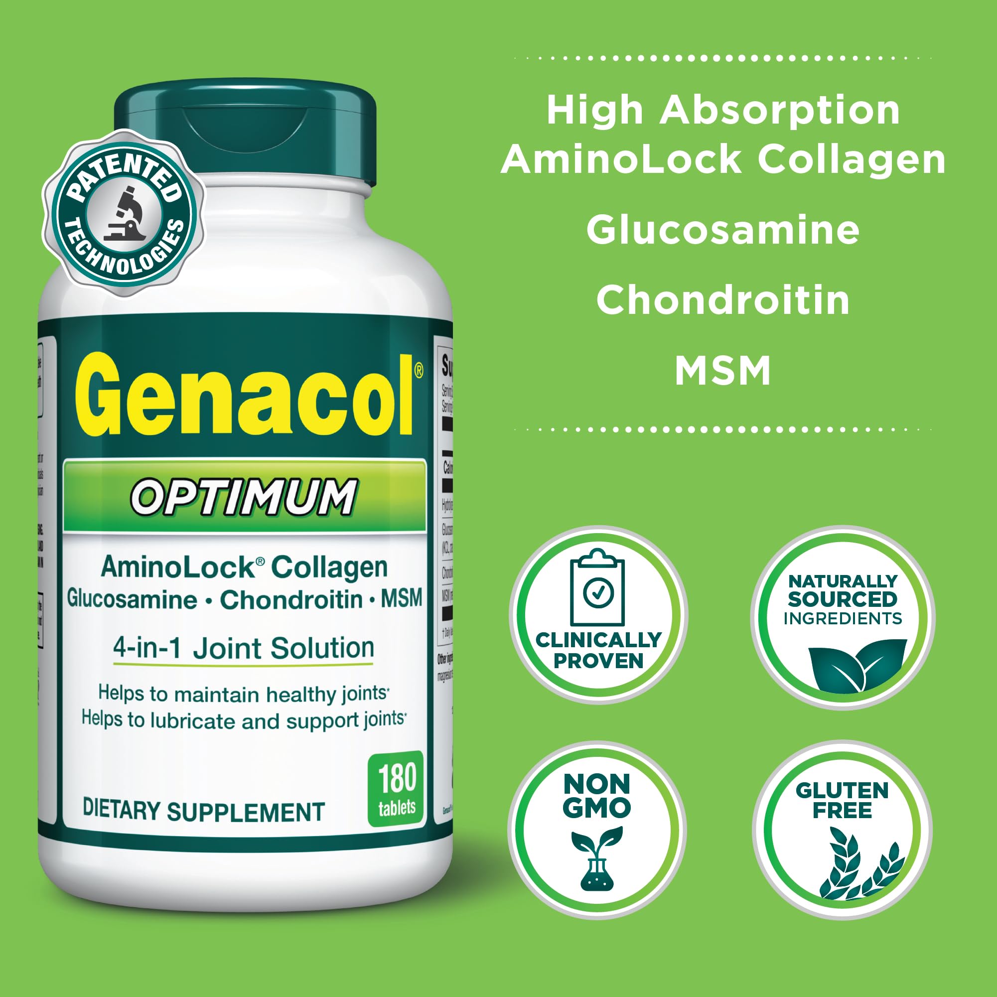 Genacol Optimum – Glucosamine, Chondroitin, MSM & Ultra-Hydrolyzed Collagen, Joint Support Tablets, 180 Count (60-Day Supply) GenacolAu supplements