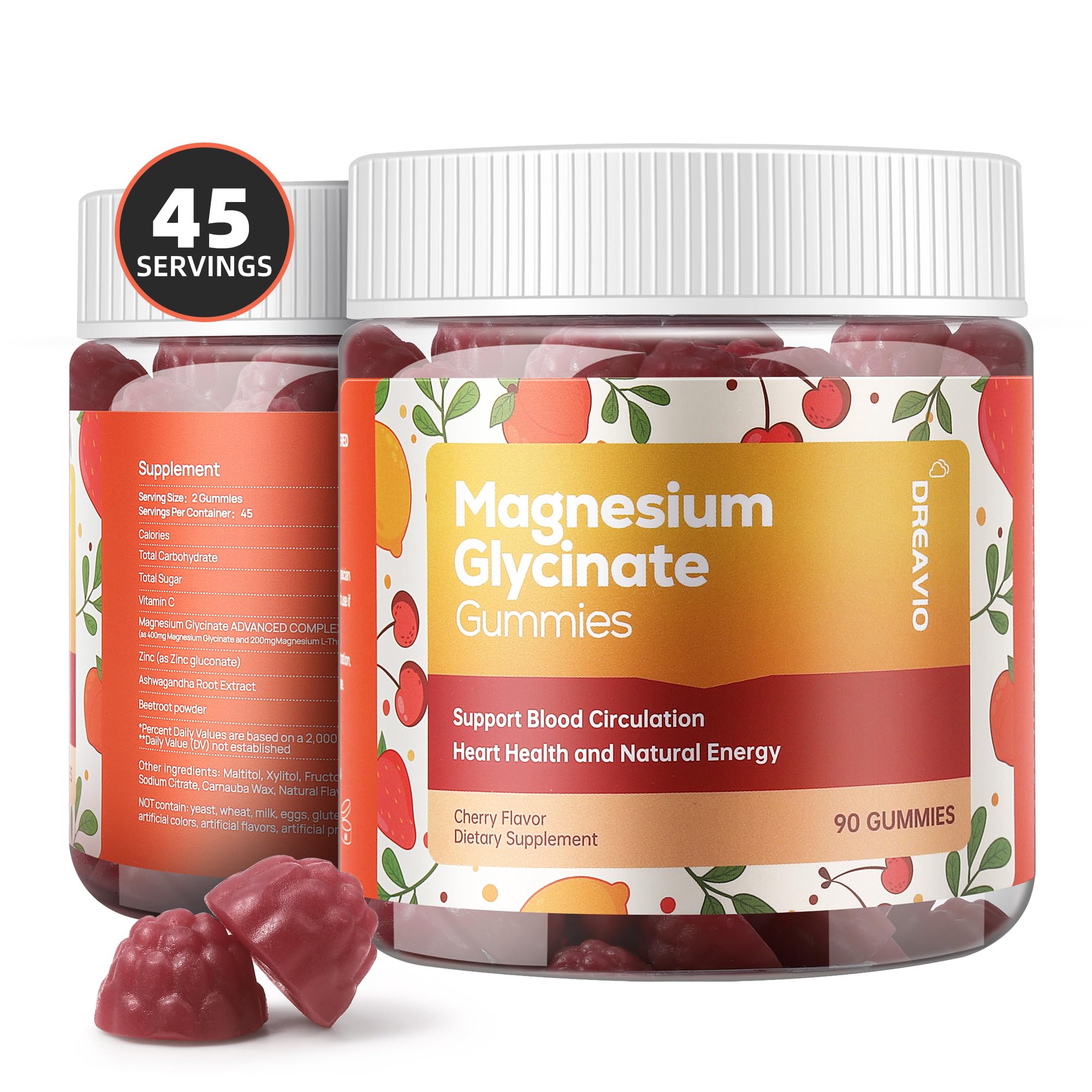 DREAVIO 90 Count Magnesium Glycinate Gummies 400mg w/Ashwagandha Supplement - Sugar Free Zinc Magnesium Glycinate Supplement Ashwagandha Gummies for Adults DREAVIOAu supplements