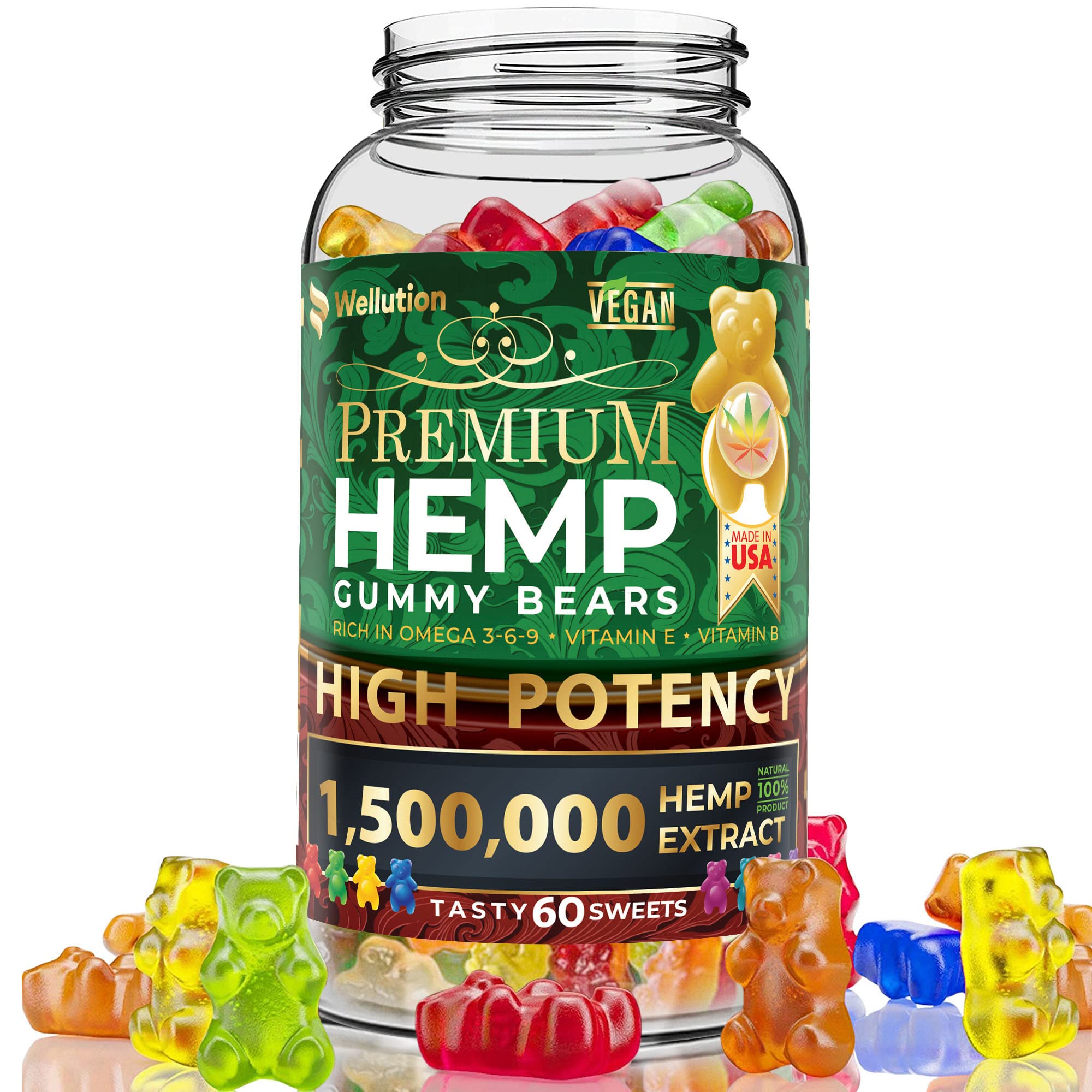Wellution Hemp Gummies 1,500,000 XXL High Potency - Fruity Gummy Bear with Hemp Oil WellutionAu supplements