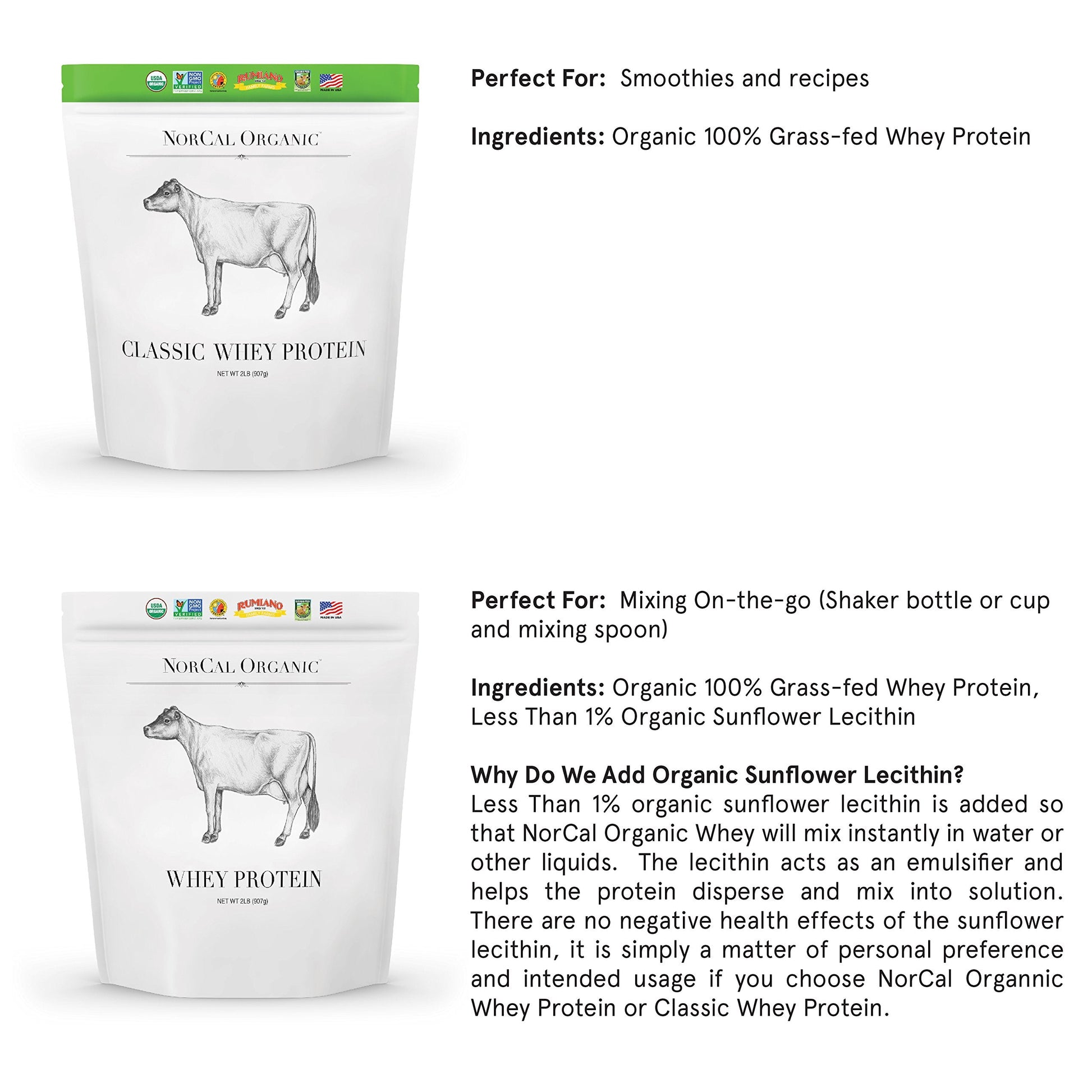 NorCal Organic Unflavored Whey Protein - 2lbs Bulk | 100% Grass-Fed, USDA Certified NorCal OrganicUS supplements