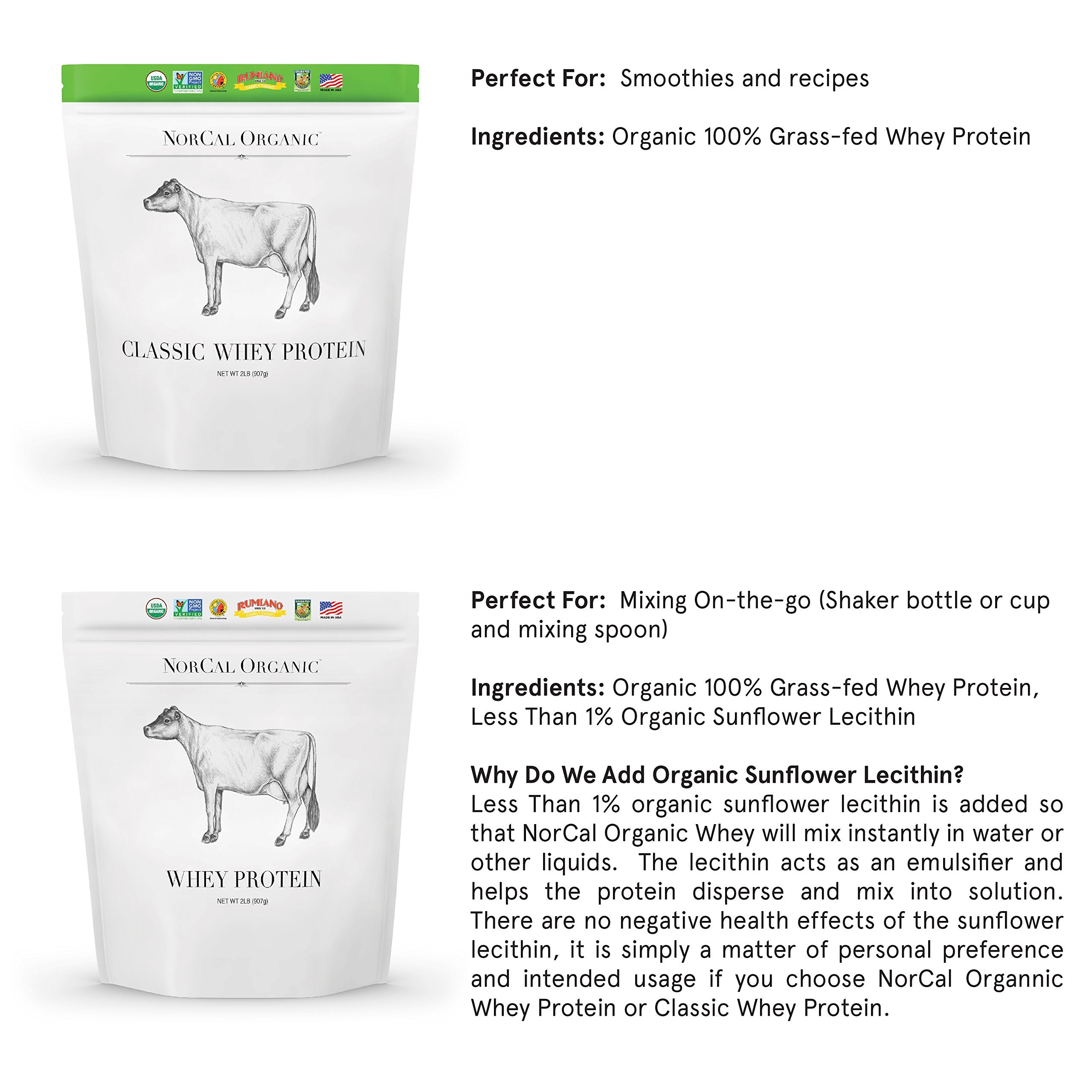 NorCal Organic Unflavored Whey Protein - 2lbs Bulk | 100% Grass-Fed, USDA Certified NorCal OrganicUS supplements