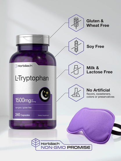L Tryptophan 1500mg Capsules | 240 Count | Nighttime Formula | Non-GMO, Gluten Free HorbäachUS supplements