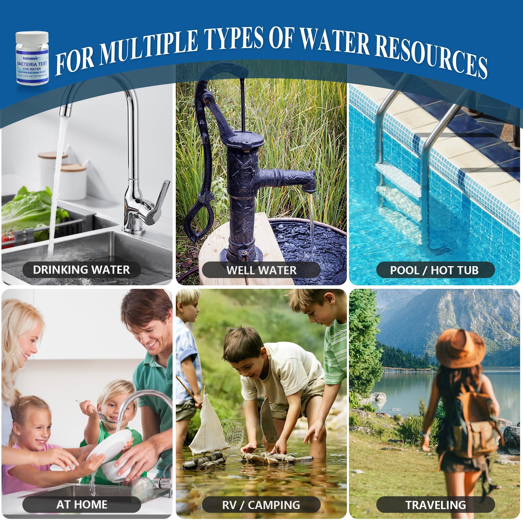 Drinking Water Bacteria Test Kit: 4 Tests Detecting Coliform E coli Bacteria - at Home Well Water Testing Kits for Drinking Water Pool Hot Tub Aquarium and More SaySummerAu supplements